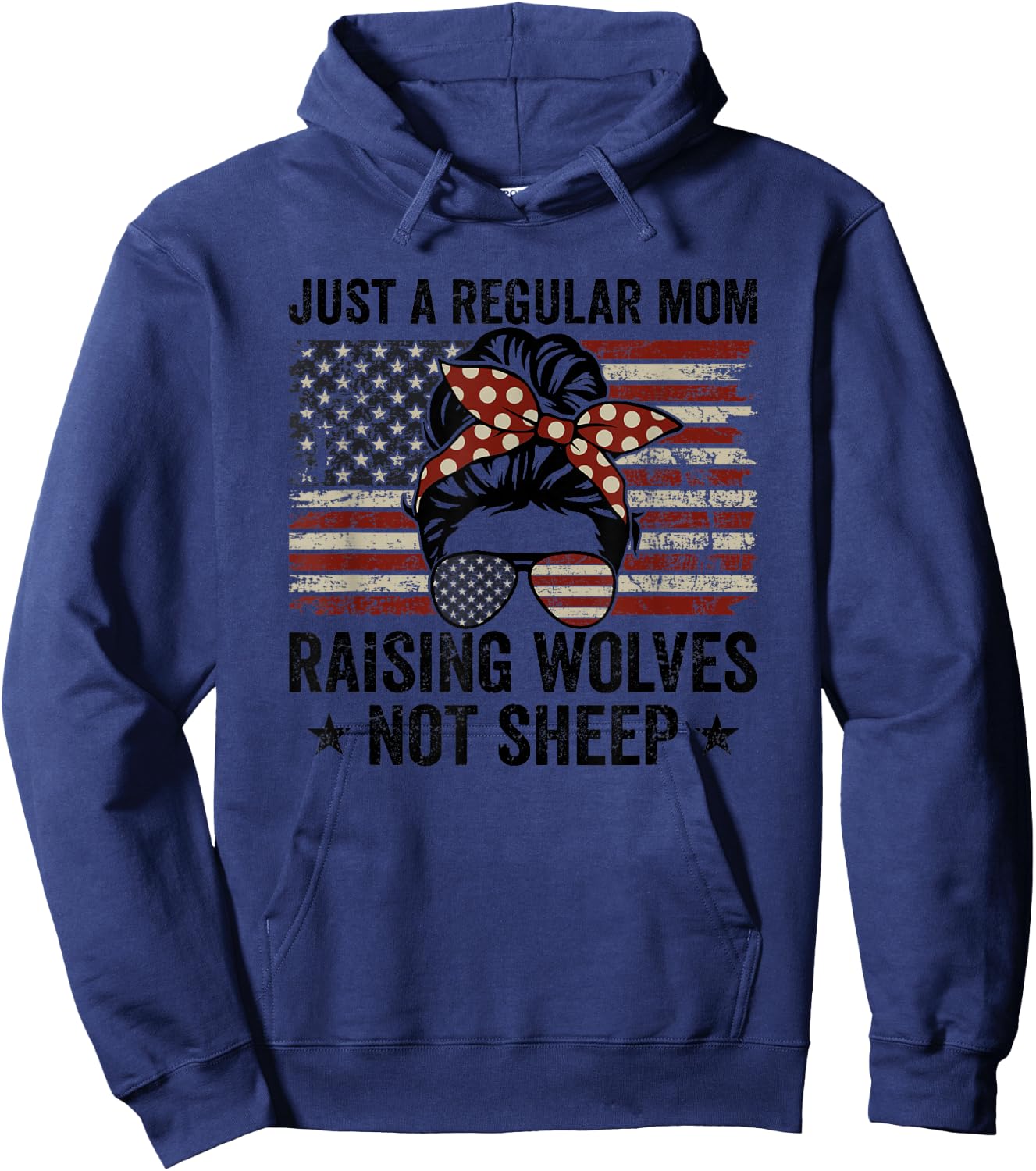 Messy Bun Just A Regular Mom Raising Wolves Not Sheep - Mama Hoodie - Hoodie | Navy
