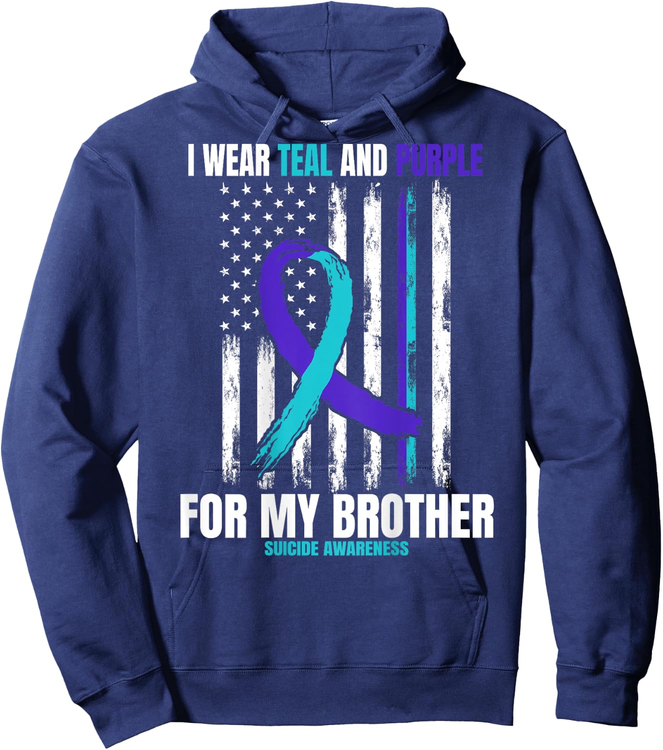 In Memory Of Brother Suicide Awareness Flag Graphic on Back Hoodie - Hoodie | Navy