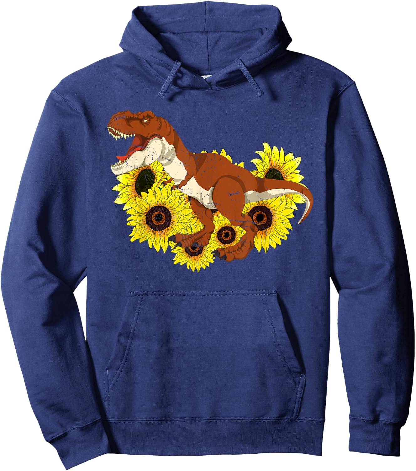 Floral Sunshine Yellow Flowers T-Rex Sunflowers Dinosaur Hoodie - Hoodie | Navy