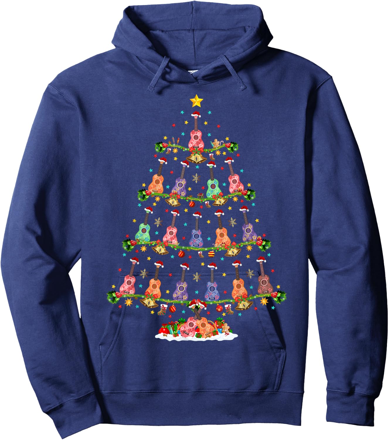 Ukulele Guitar Xmas Lighting Santa Ukulele Christmas Tree Hoodie - Hoodie | Navy