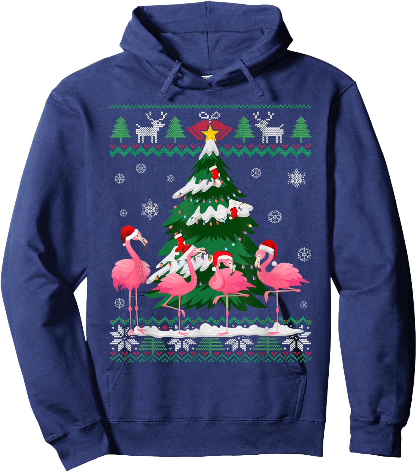 Flamingo Ugly Christmas Sweater Shirt Light Pink Xmas Pajama Hoodie - Hoodie | Navy