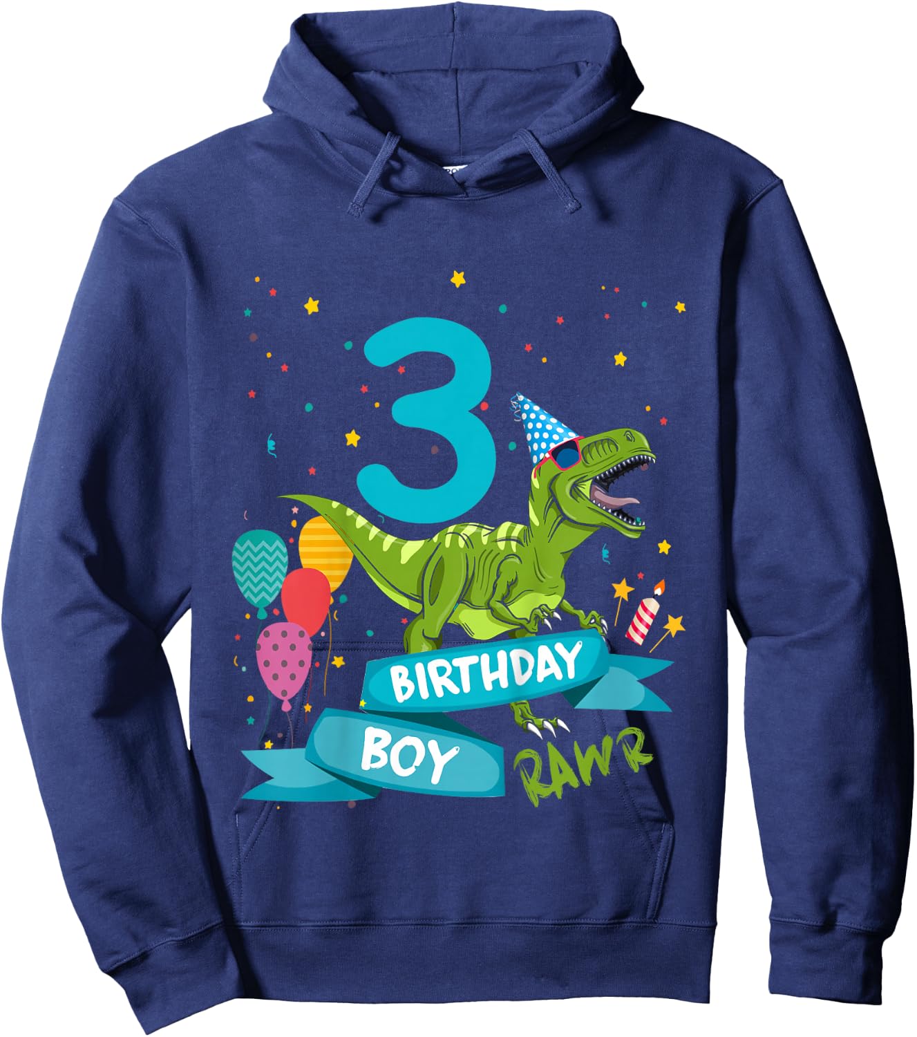 Kids 3rd Birthday Boy Party T-Rex Dinosaur Matching Shirts Rawr 3 Hoodie - Hoodie | Navy