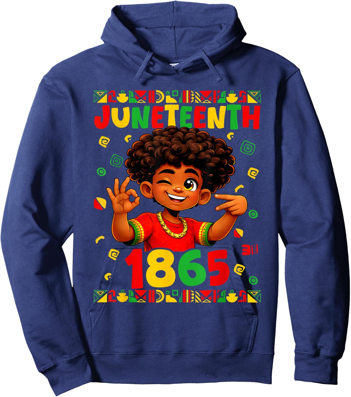 Juneteenth Celebrating 1865 Melanin Brown Skin Boys Kid Teen Hoodie - Hoodie | Navy