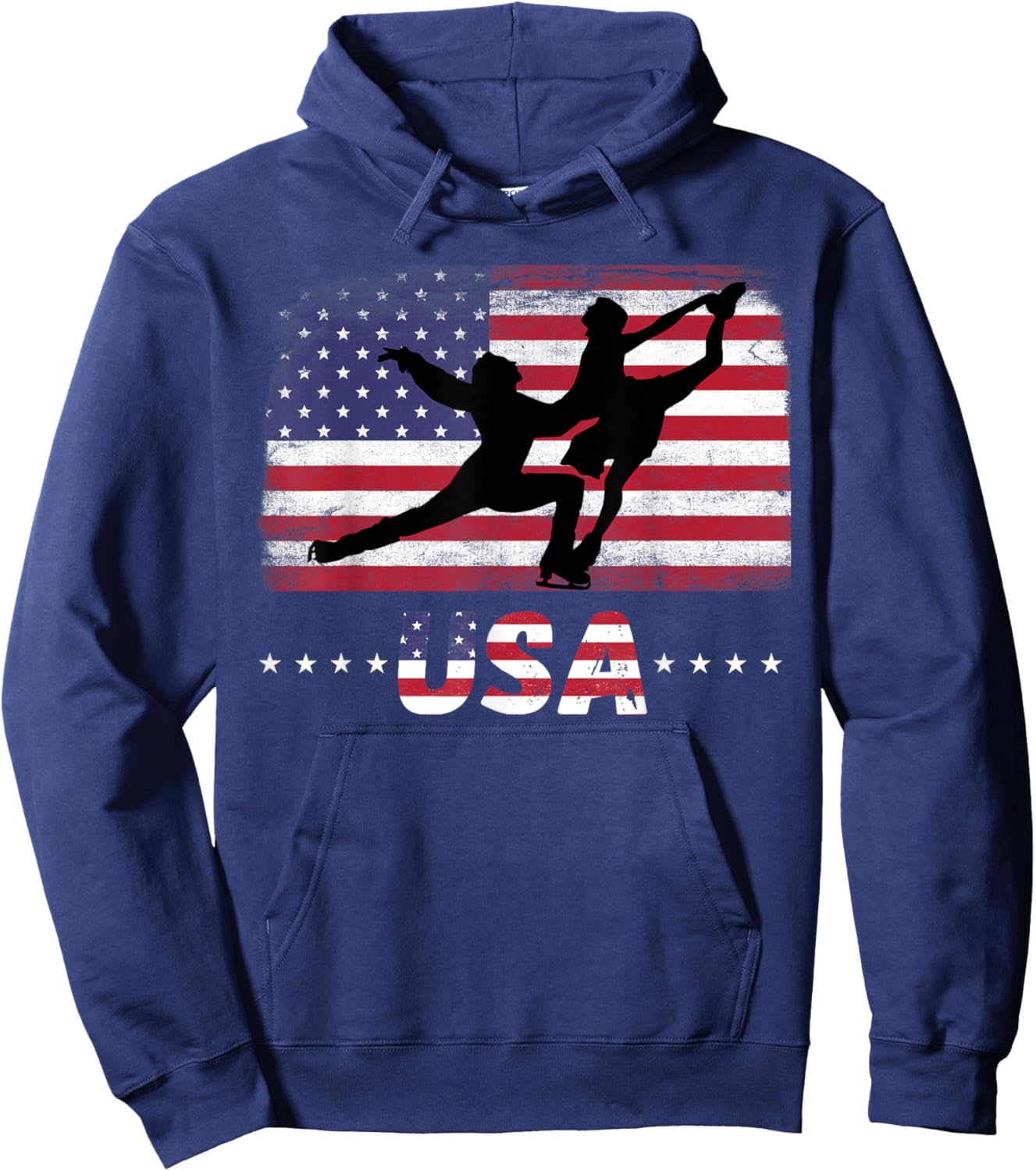 American Flag double ice figure skating USA Patriotic Team Women Men Hoodie - Hoodie | Navy