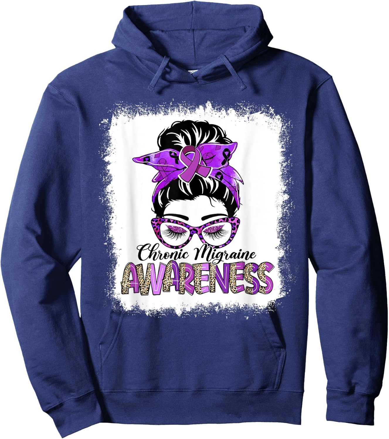 Messy Bun Purple Ribbon Chronic Migraine Awareness Gifts Hoodie - Hoodie | Navy