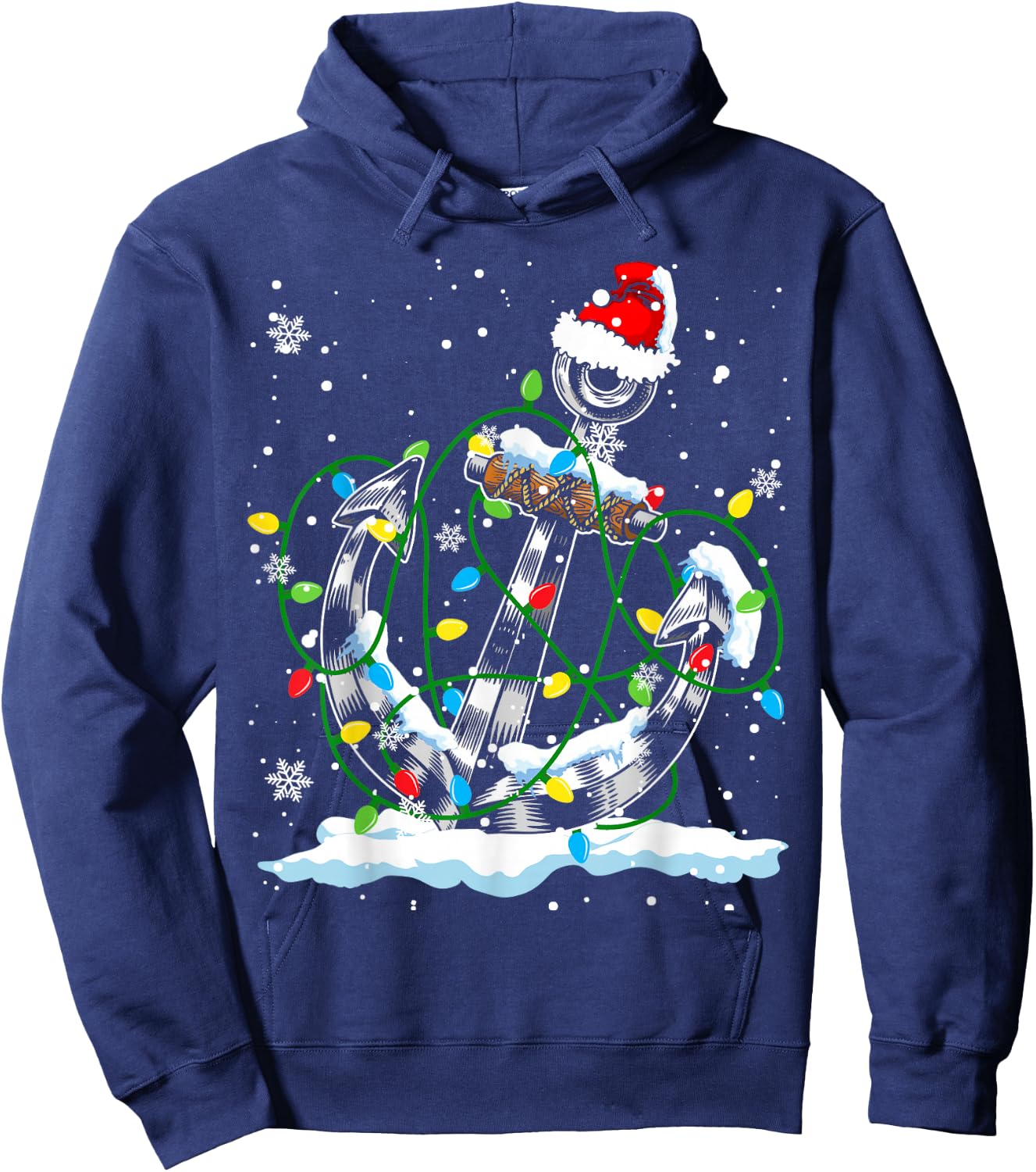 Santa Anchor Cool Christmas Lights Boating Sailing Boat Ship Hoodie - Hoodie | Navy