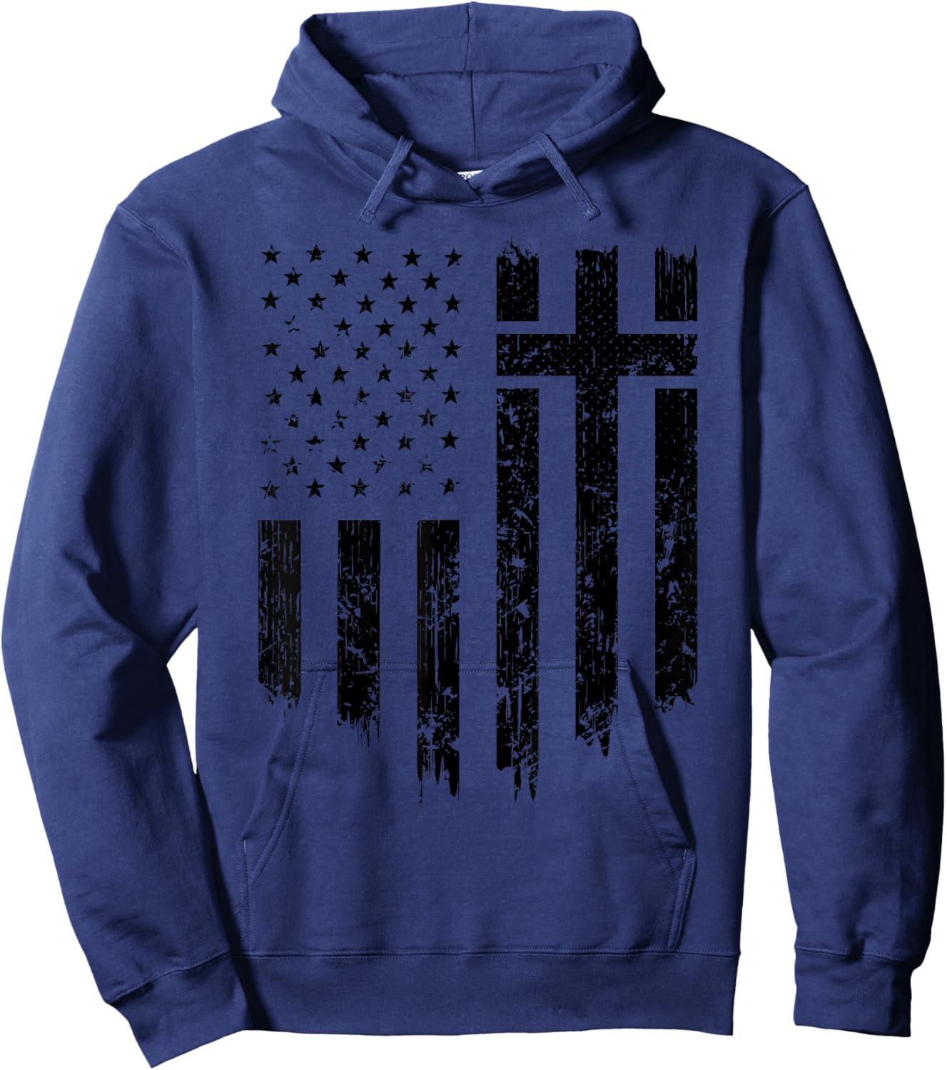 Vintage Distressed USA Flag Cross Christian Faith Gift Hoodie - Hoodie | Navy
