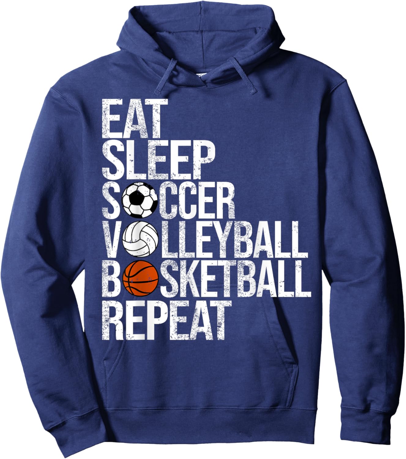 Eat Sleep Soccer Volleyball Basketball Repeat Funny Sport Hoodie - Hoodie | Navy