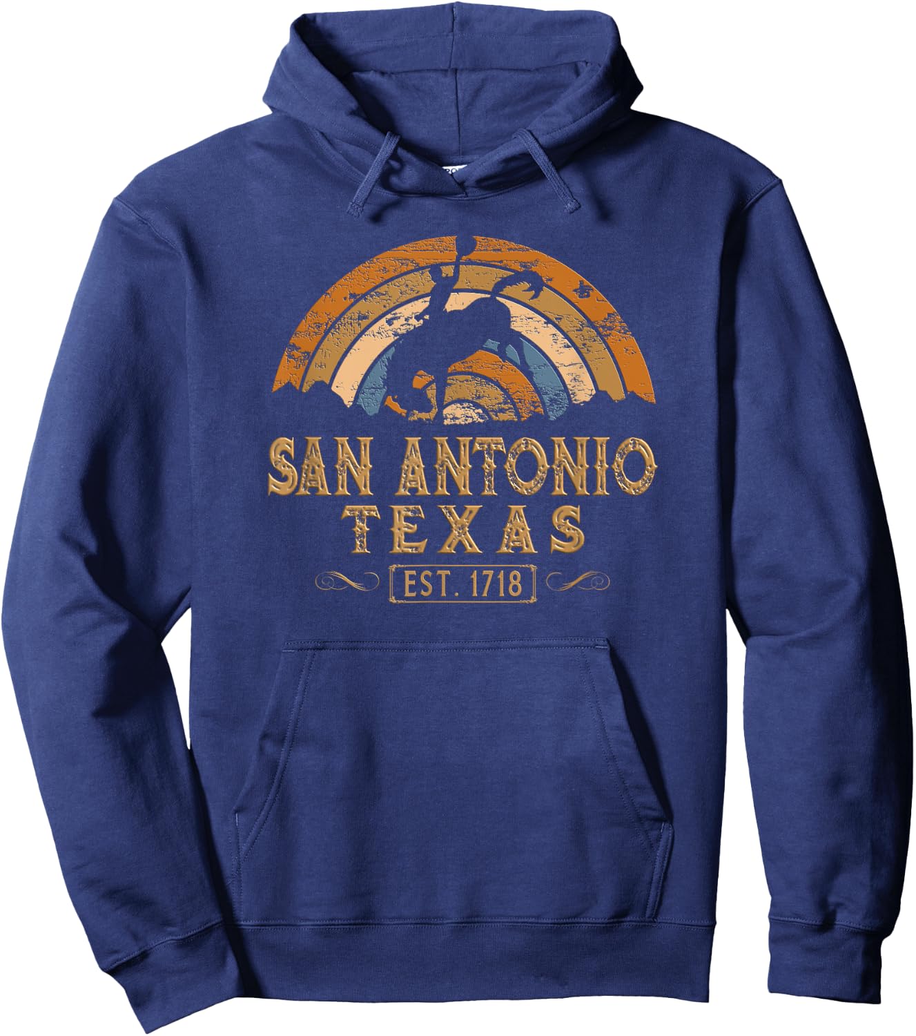 San Antonio, Texas TX Retro Style Rodeo Cowboy Hoodie - Hoodie | Navy