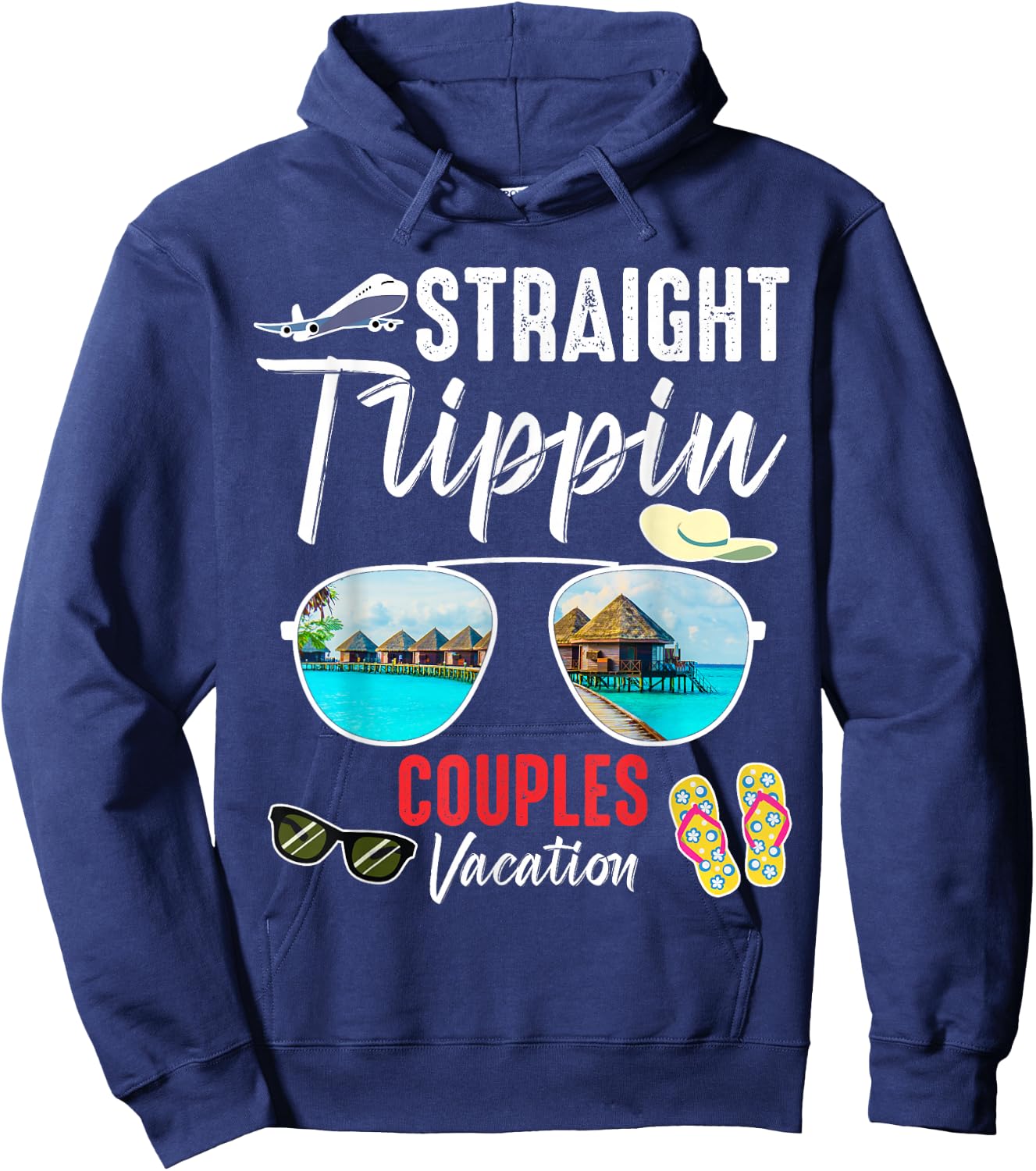 Straight Trippin Couples Trip 2026 Beach Summer Vacation Hoodie - Hoodie | Navy
