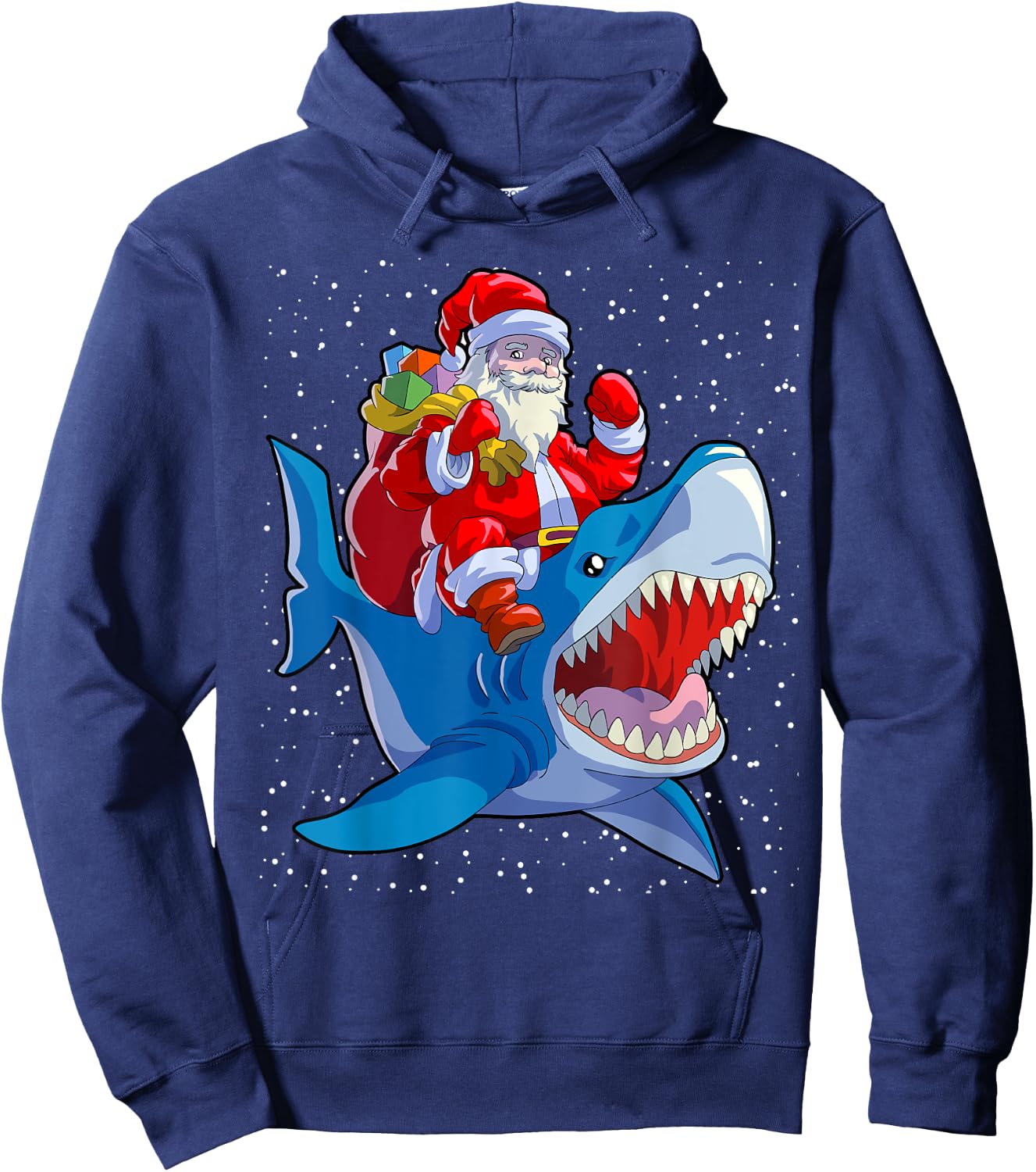 Shark Christmas Shirt Men Boys Shark Lover Santa Claus Hoodie - Hoodie | Navy