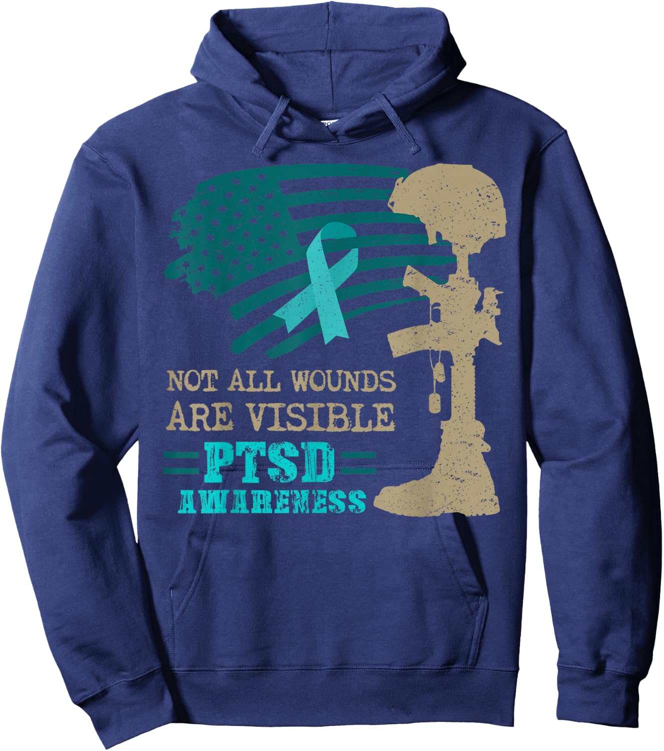 Patriotic Military PTSD Awareness Not All Wounds Are Visible Hoodie - Hoodie | Navy
