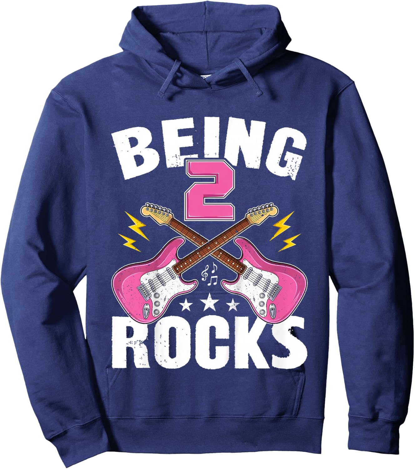 Being 2 Rocks Cute Two Years Old Guitar 2nd Birthday Girls Hoodie - Hoodie | Navy