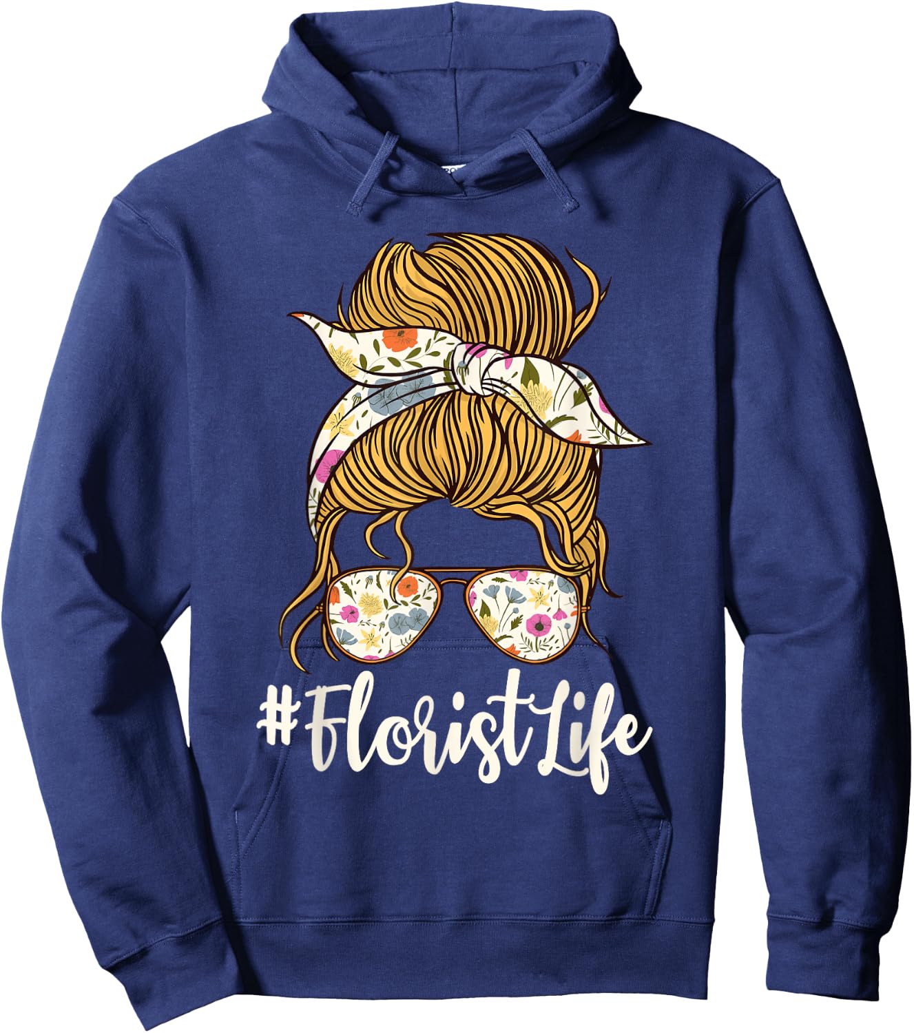 Florist Floral Designer Flower Messy Bun Floriculturist Hoodie - Hoodie | Navy