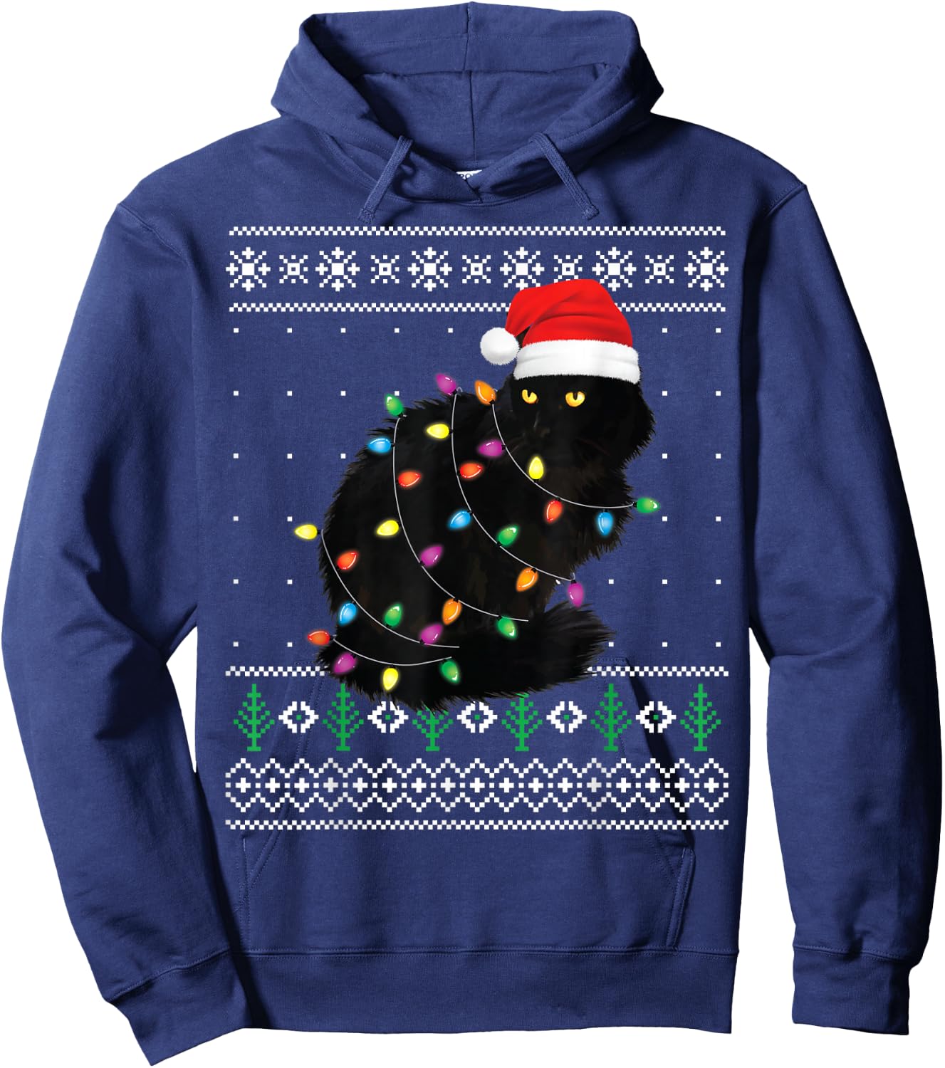 Black Cat Christmas Ugly Sweater Funny Santa Cat Hoodie - Hoodie | Navy