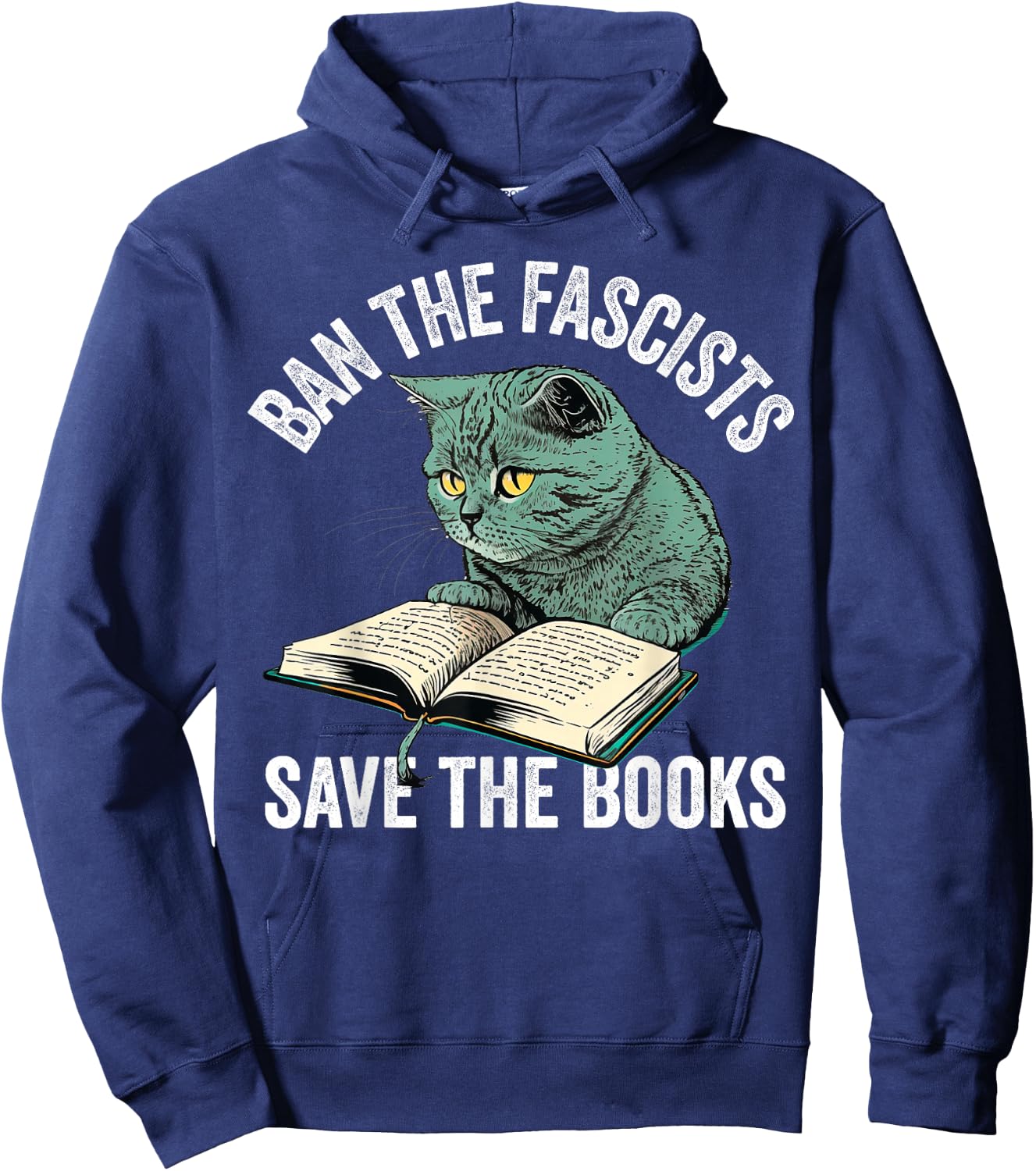 Ban The Fascists Save The Books Funny Book Lover Worm Nerd Hoodie - Hoodie | Navy