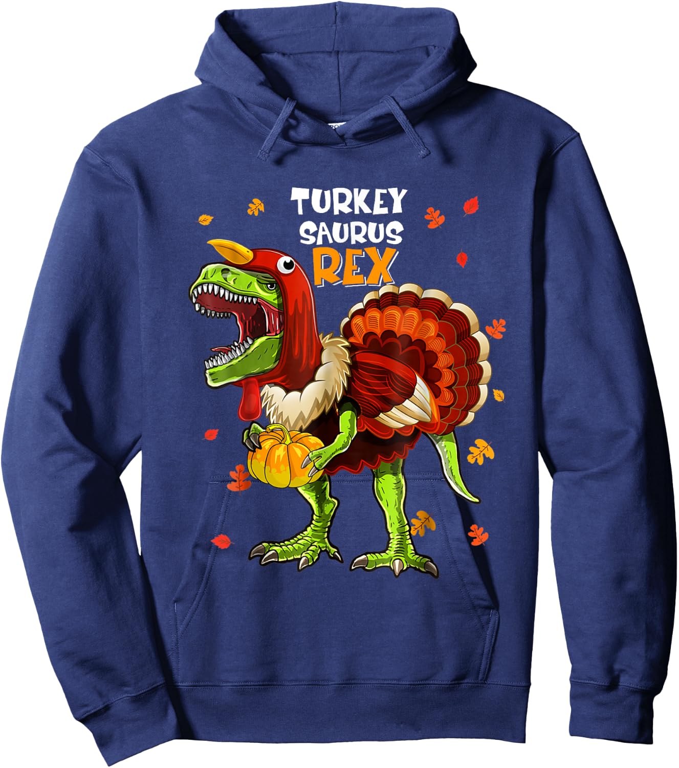 Turkey Saurus Rex Dinosaur Pumpkin Funny Thanksgiving Kids Hoodie - Hoodie | Navy