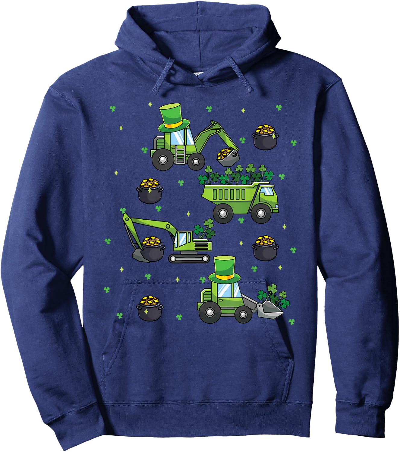Kids St Patricks Day Trucks Construction Excavator Tractor Hoodie - Hoodie | Navy
