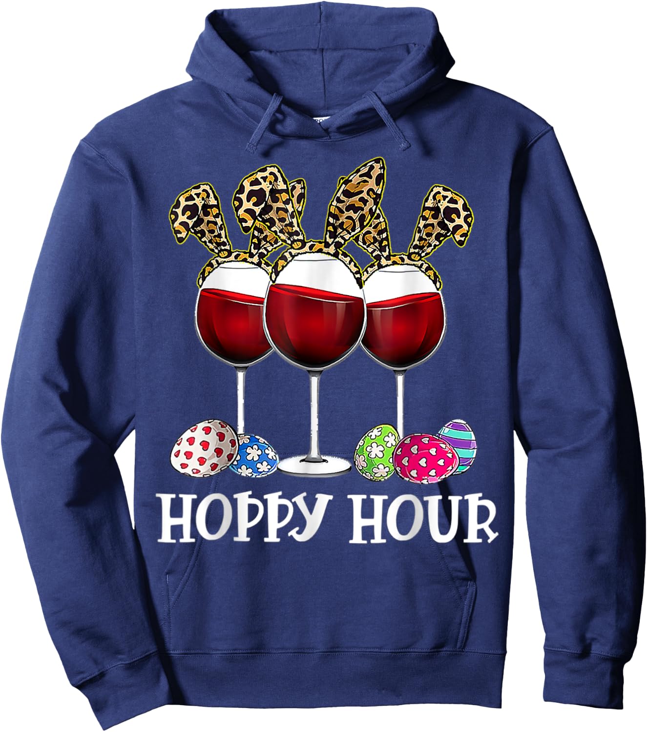 Easter Egg Leoppard Bunny Wine Drinking Hoodie - Hoodie | Navy