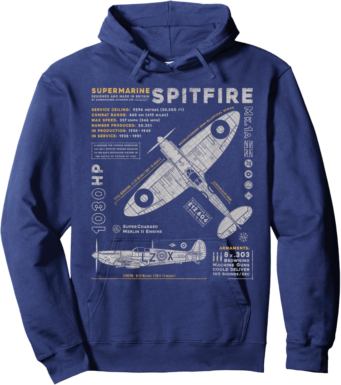 Spitfire Mk.1 | RAF British WWII Supermarine Fighter Plane Small Hoodie - Hoodie | Navy