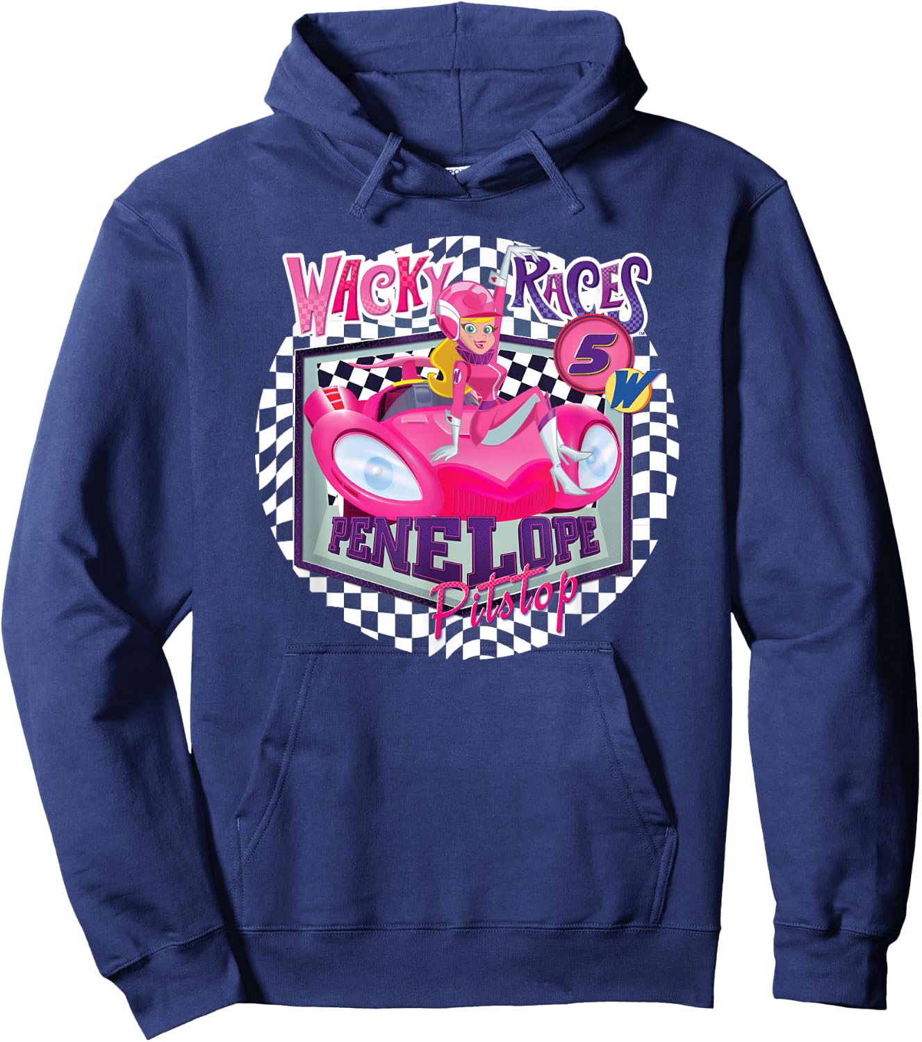 Hanna-Barbera Wacky Races Penelope Pitstop Compact Coupe -Kids Cartoon Black Small Classic Fit Short Sleeve Hoodie - Hoodie | Navy