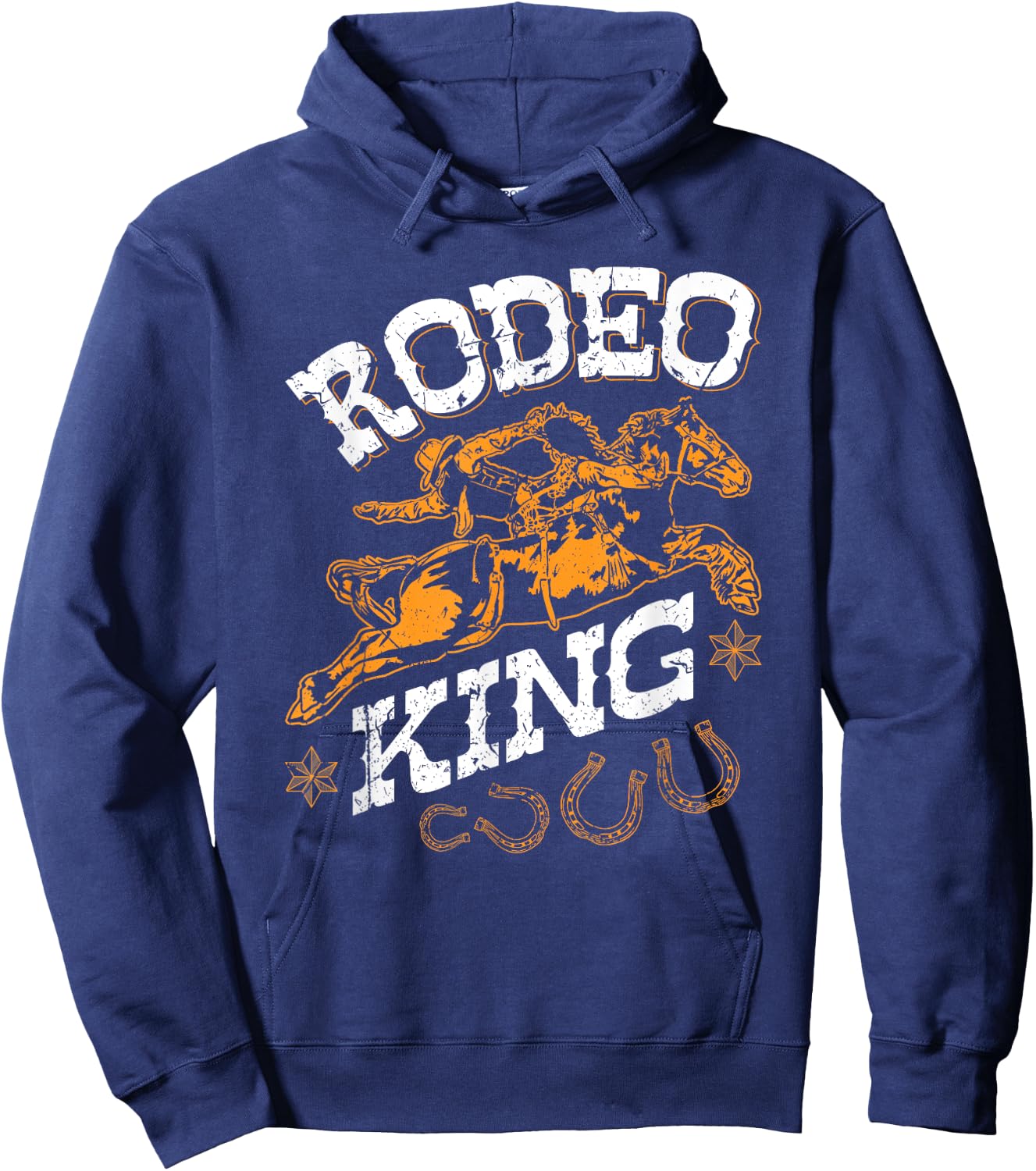 Rodeo King, Vintage Bronc Riding Bucking Horse Rodeo Western Hoodie - Hoodie | Navy