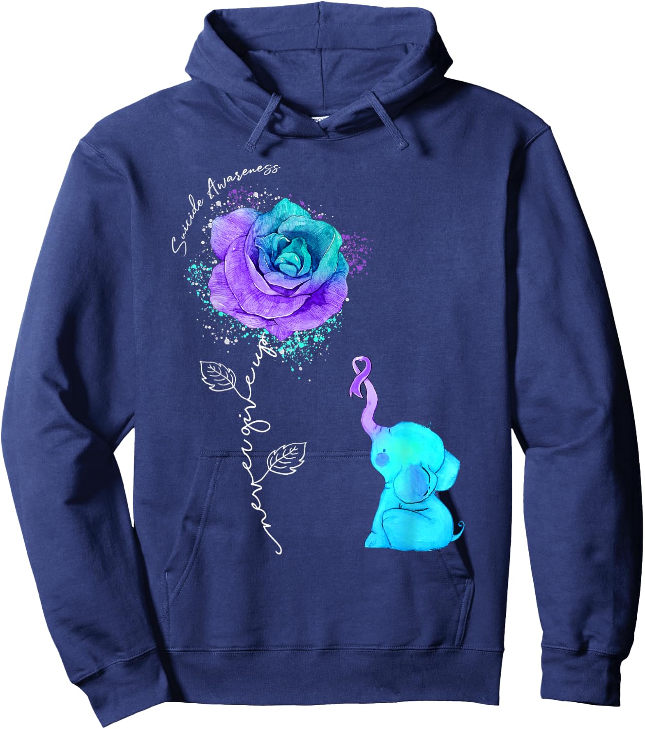 Suicide Prevention Awareness Flower Elephant Ribbon Hoodie - Hoodie | Navy