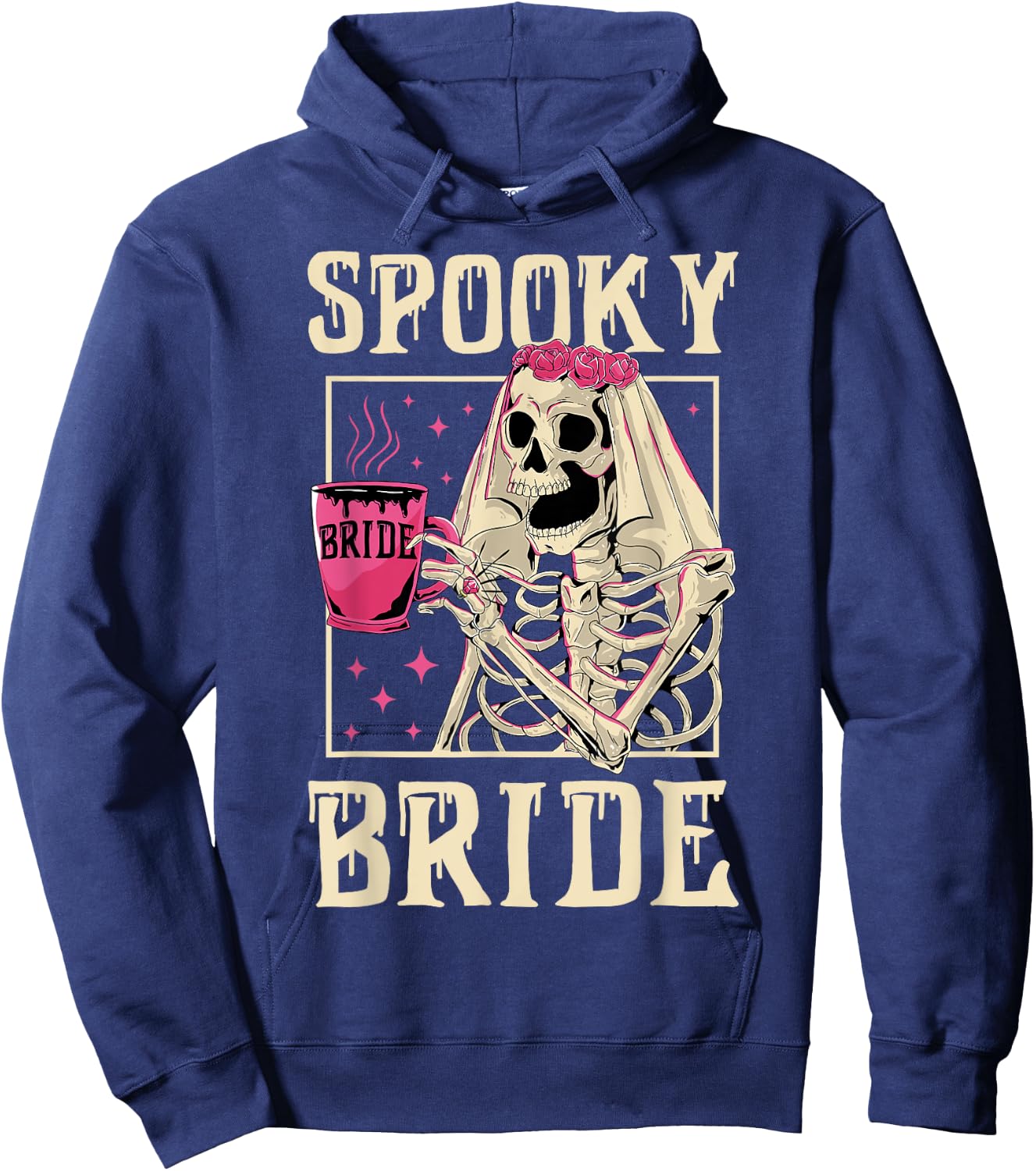 Skeleton Spooky Bride Wedding Bachelorette Halloween Party Hoodie - Hoodie | Navy