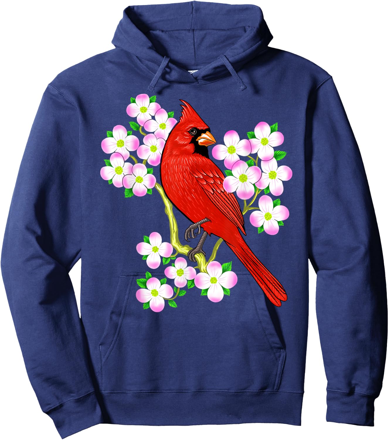 Red Cardinal Bird Dogwood Flower North Carolina Virginia Hoodie - Hoodie | Navy