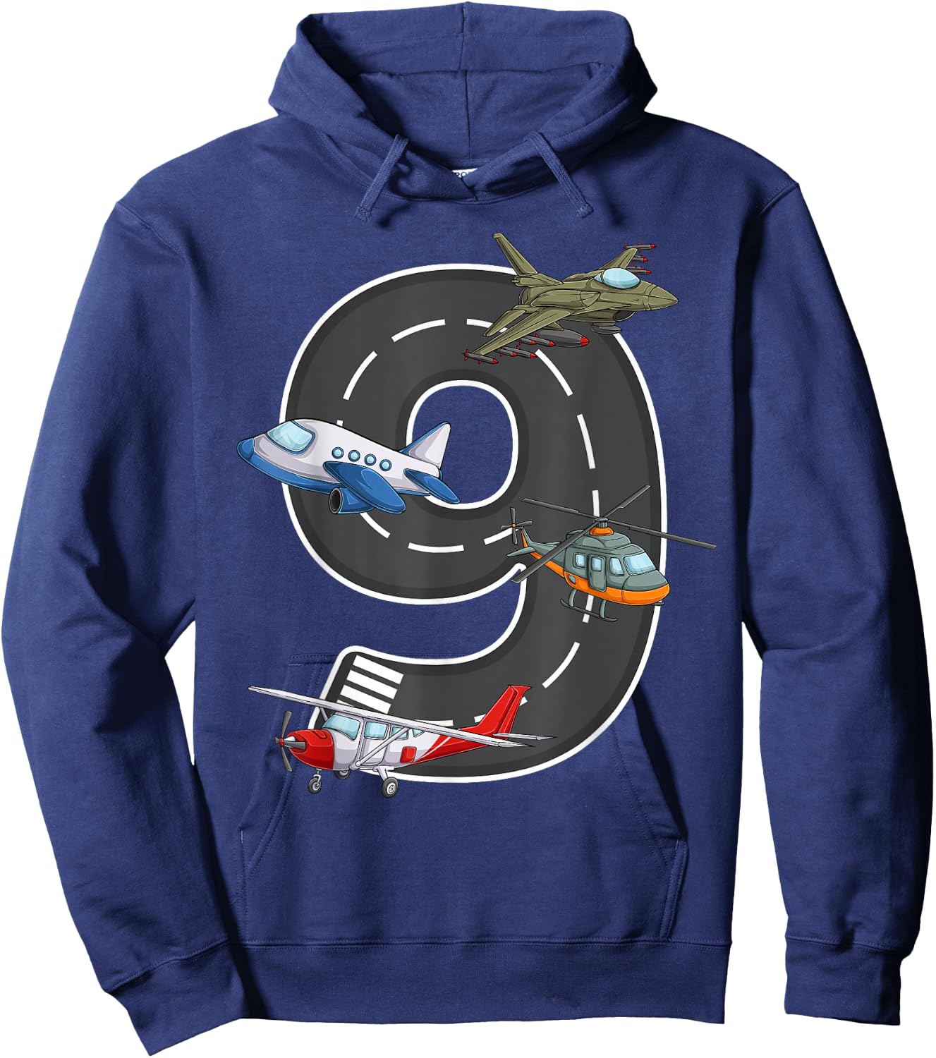 Little Pilot 9th Birthday Party 9 Nine Year Old Airplane Hoodie - Hoodie | Navy