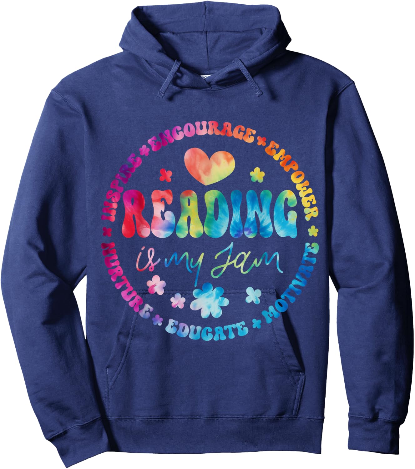 Groovy Reading is my jam Squad Girls Boys Teacher Literacy Hoodie - Hoodie | Navy