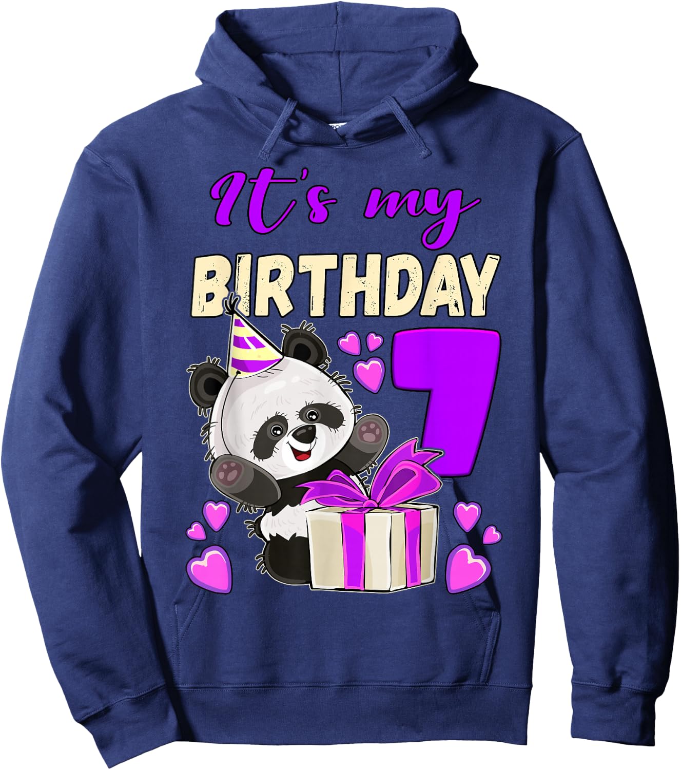 Panda Birthday Girl 7 Years Old Hoodie - Hoodie | Navy