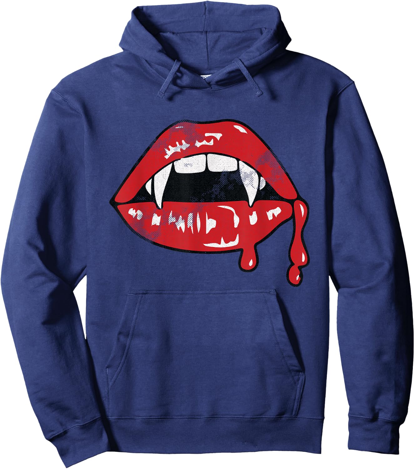 Vampire Lips Lazy Halloween Costume Blood Fangs Hoodie - Hoodie | Navy