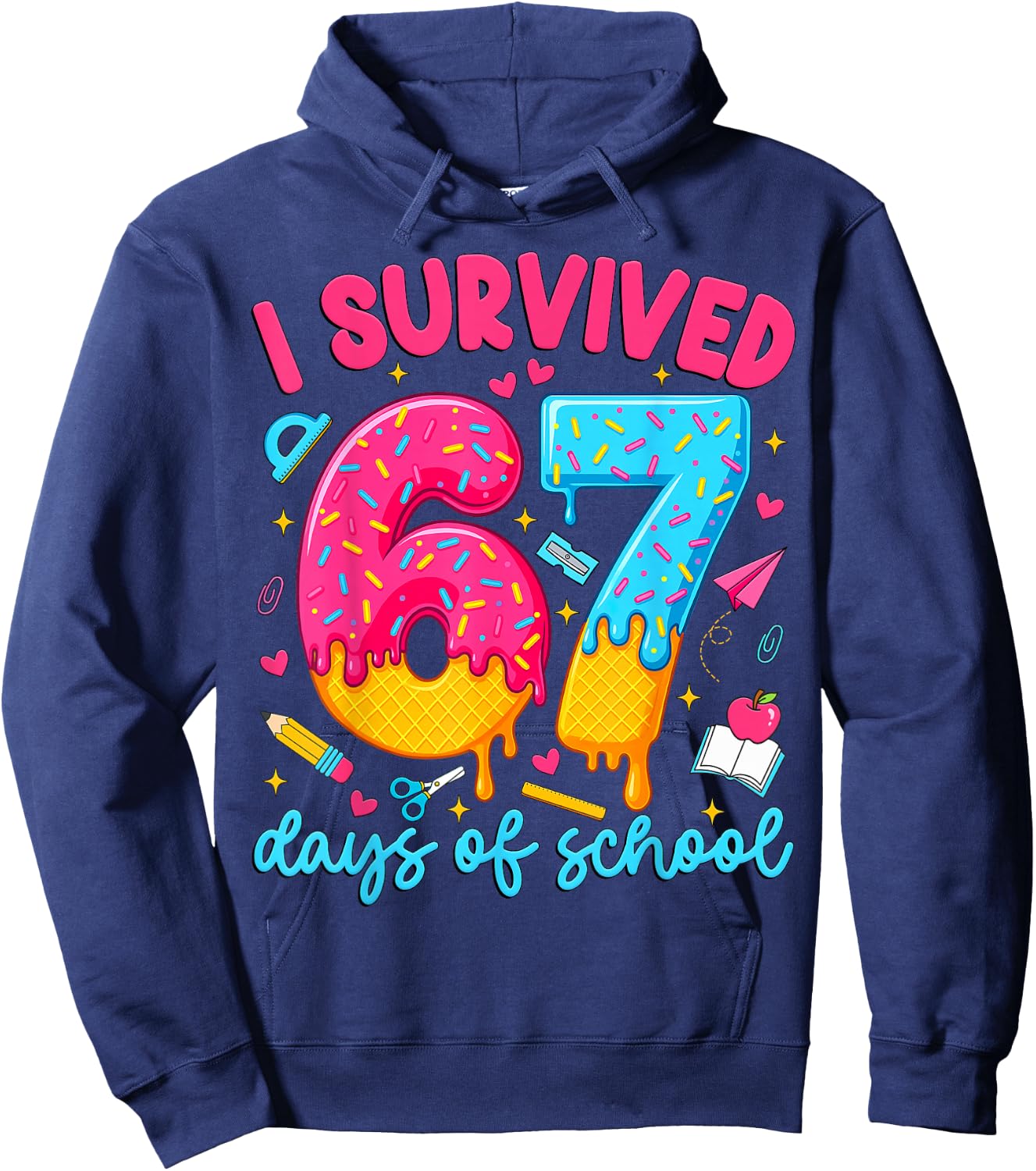 I Survived 67 Days of School Funny Six Seven Teacher Kids Hoodie - Hoodie | Navy