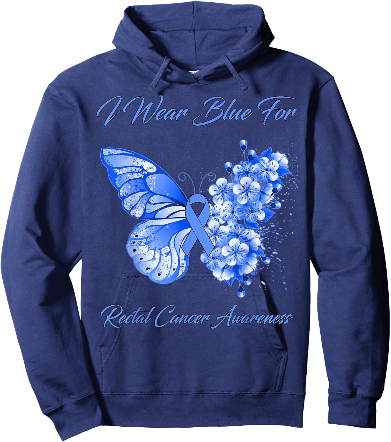 Butterfly I Wear Blue For Rectal Cancer Awareness Hoodie - Hoodie | Navy