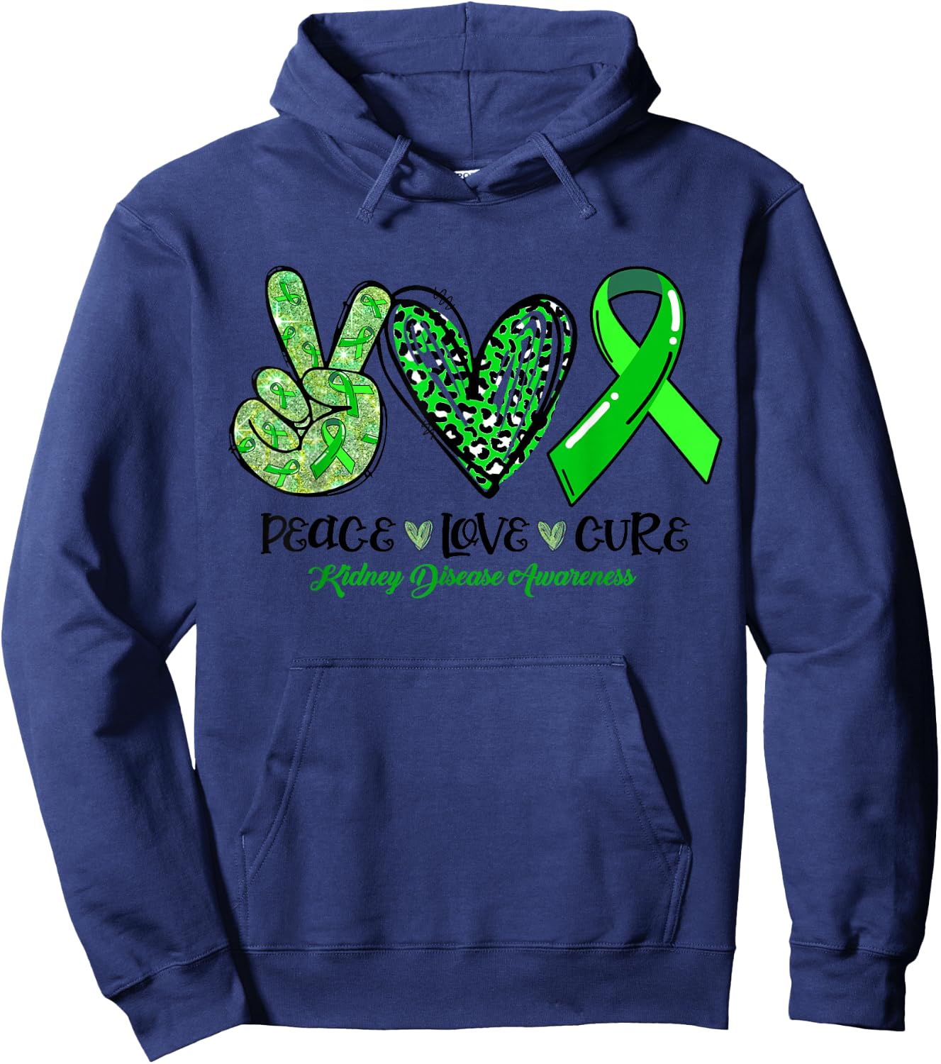 Peace Love Cure Ribbon Kidney Disease Awareness Hoodie - Hoodie | Navy