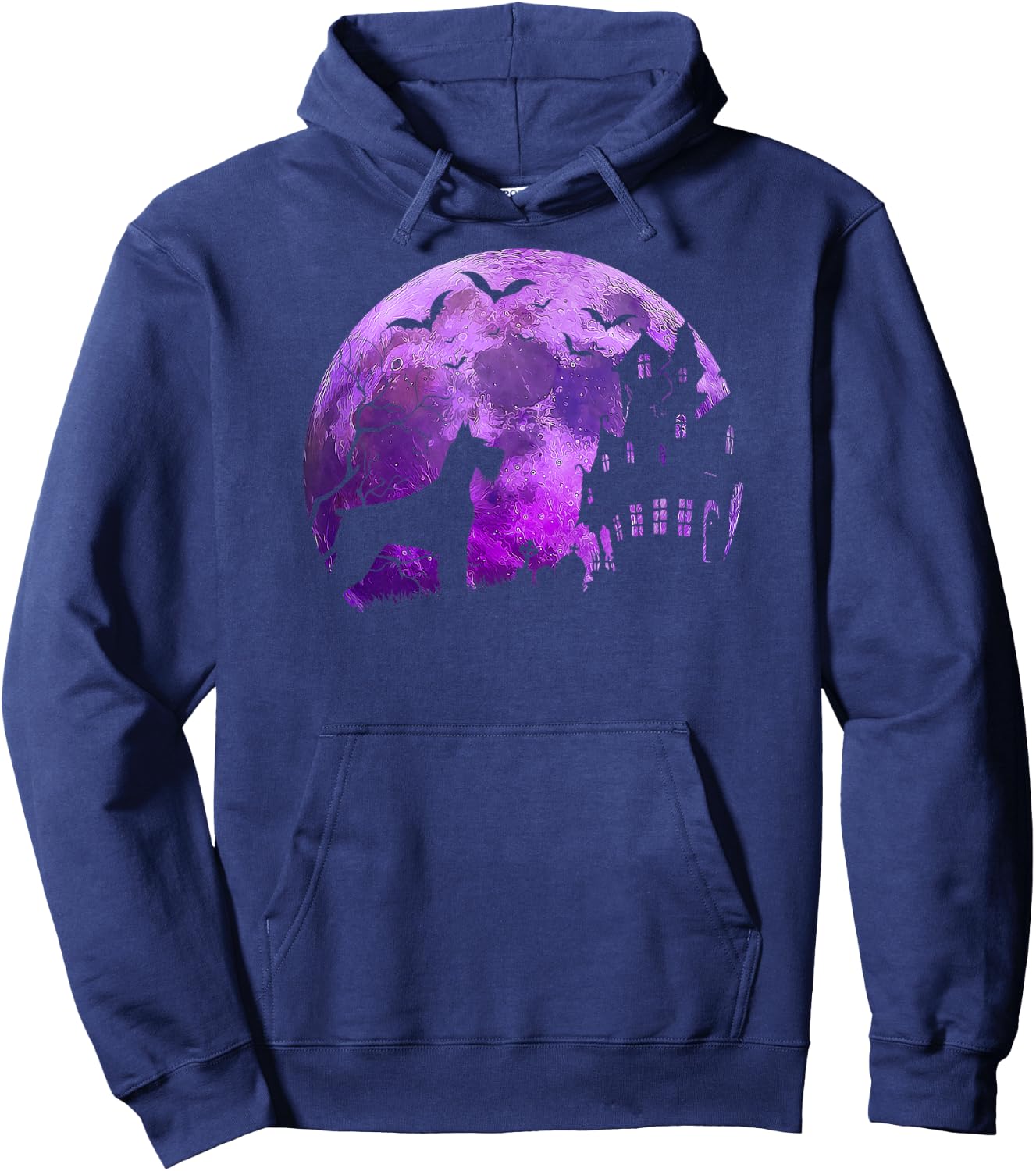 Halloween Giant Schnauzer & Spooky Full Moon, Haunted House Hoodie - Hoodie | Navy