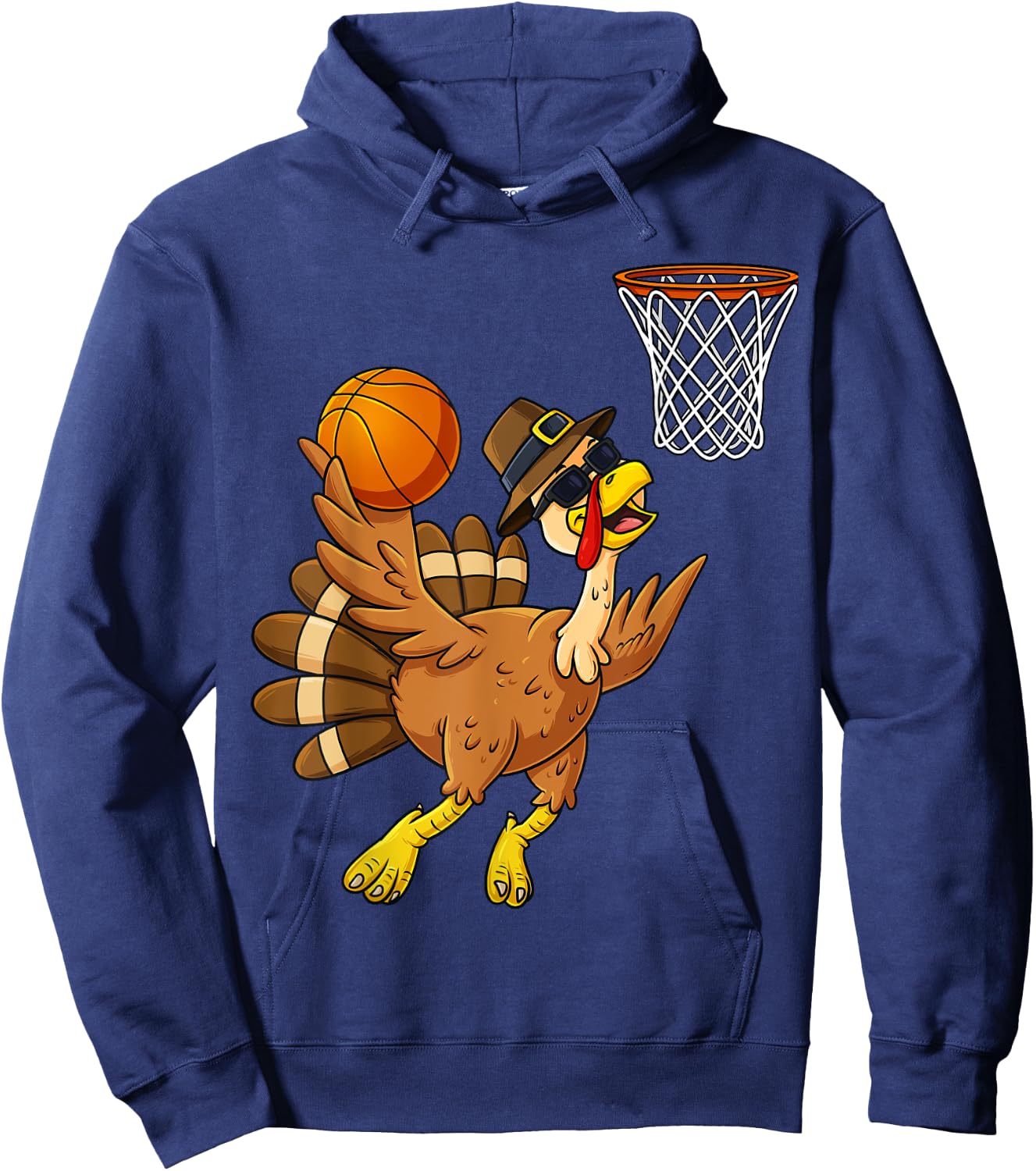 Thanksgiving Turkey Basketball Player Funny Boys Girls Kids Hoodie - Hoodie | Navy