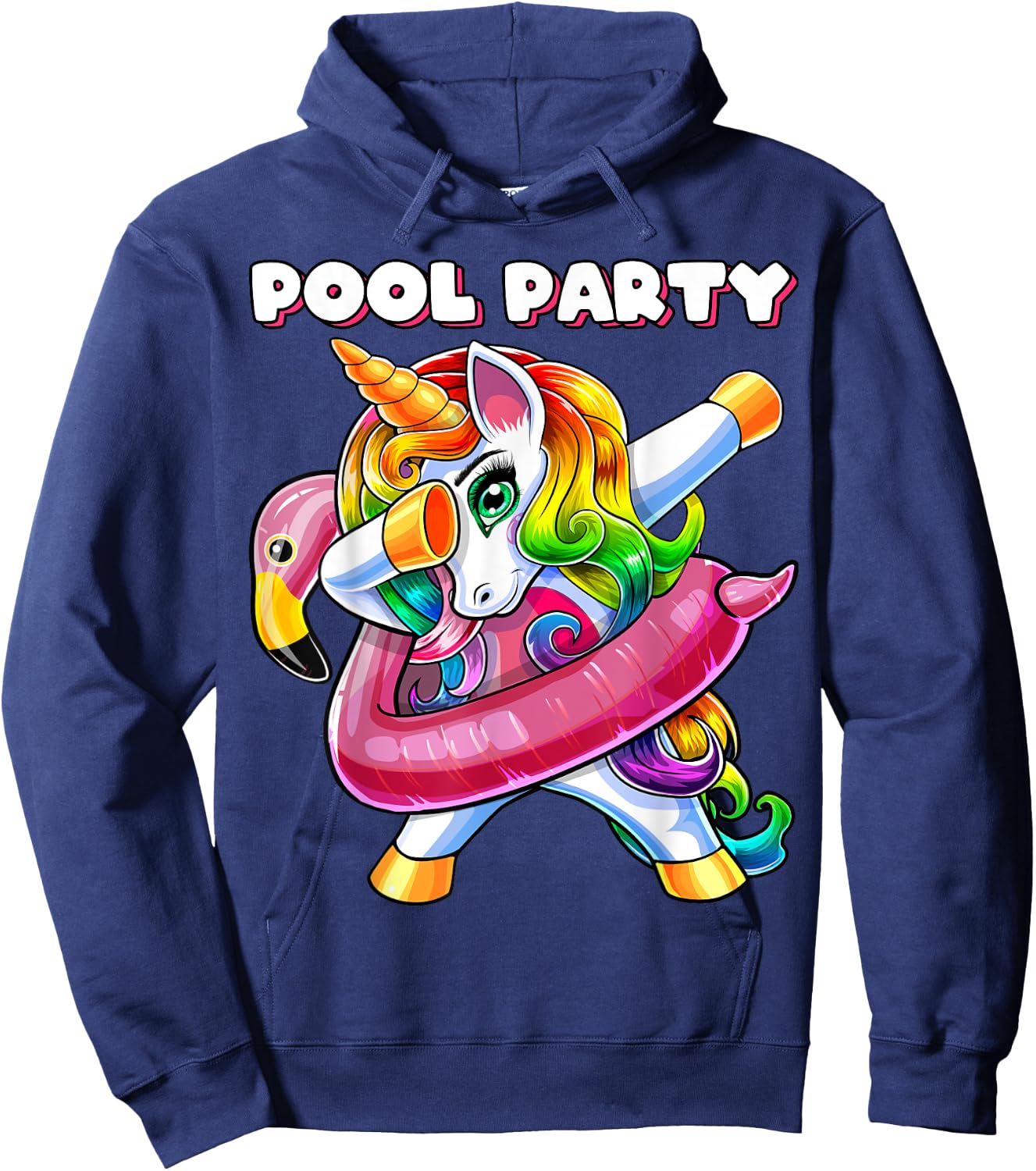 Pool Party Flamingo Float Dabbing Unicorn Girls Women Summer Hoodie - Hoodie | Navy