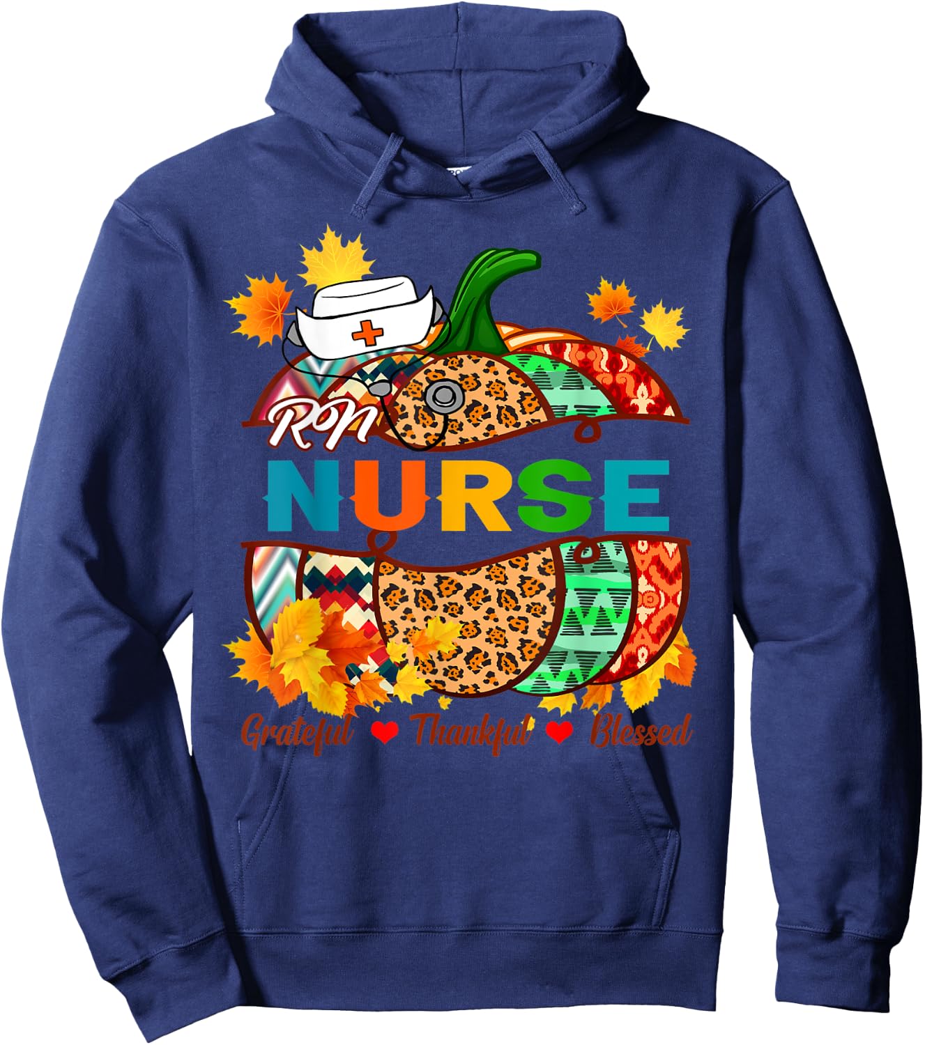 RN Nurse RN Grateful Thankful Blessed Pumpkin Hoodie - Hoodie | Navy
