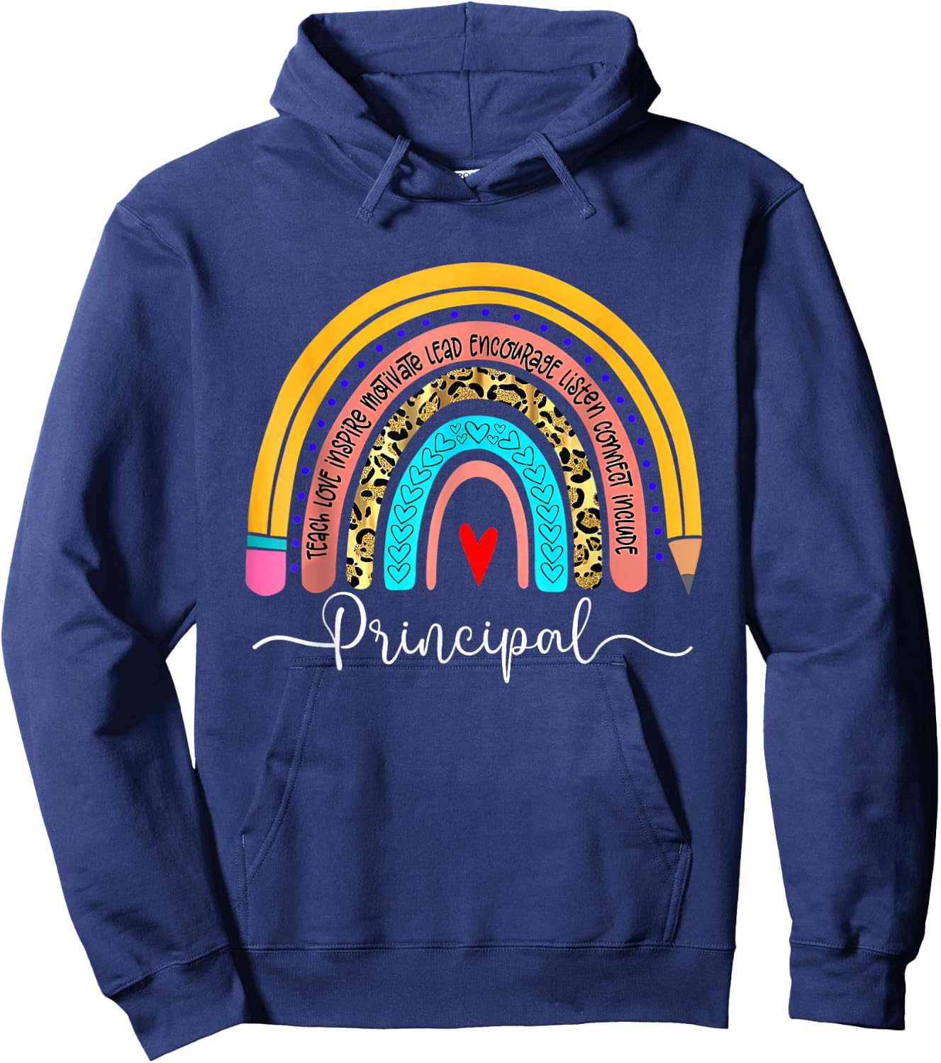 Principal Boho Rainbow Leopard Back to School Principal Hoodie - Hoodie | Navy