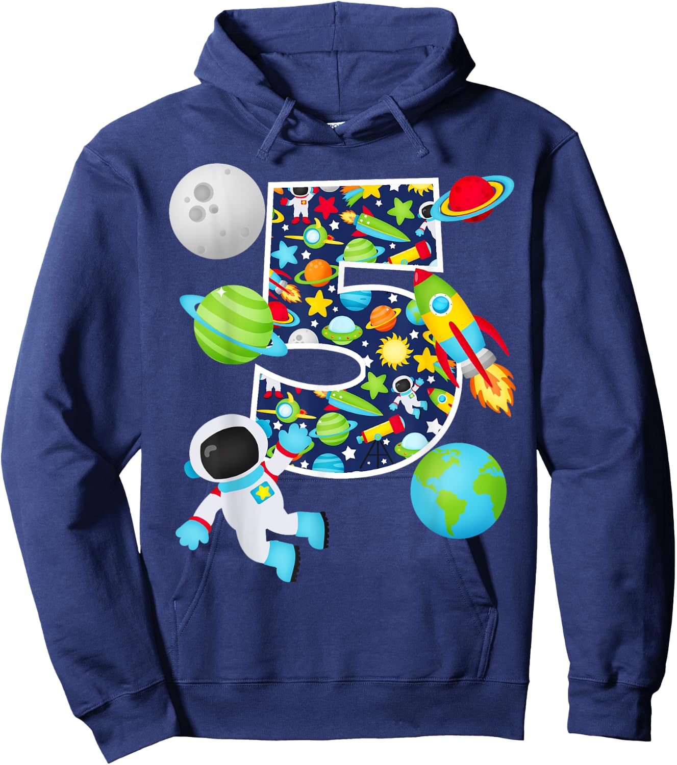 Outer Space 5 Year Old 5th Birthday Party Solar System Hoodie - Hoodie | Navy