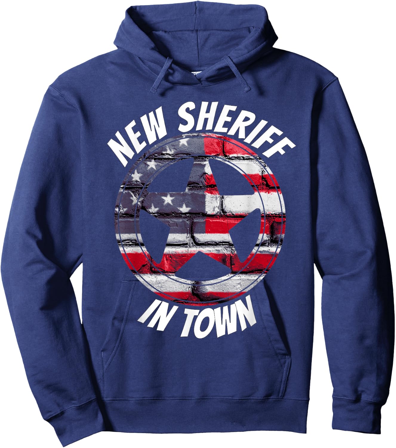 New Sheriff In Town - Painted American Flag Bricks on a Wall Hoodie - Hoodie | Navy