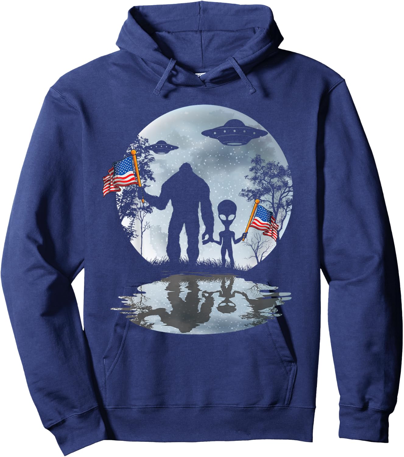 Alien Bigfoot Sasquatch UFO Extraterrestrial Kids Men Hoodie - Hoodie | Navy