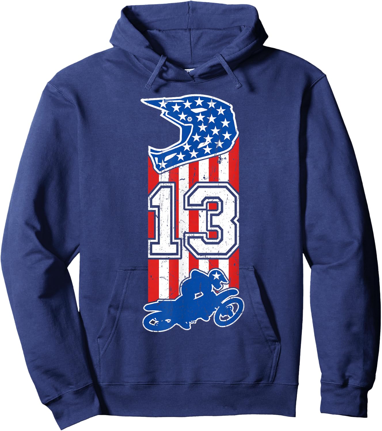 Motocross Birthday 13 Year Old 13th Birthday Dirt Bike USA Hoodie - Hoodie | Navy