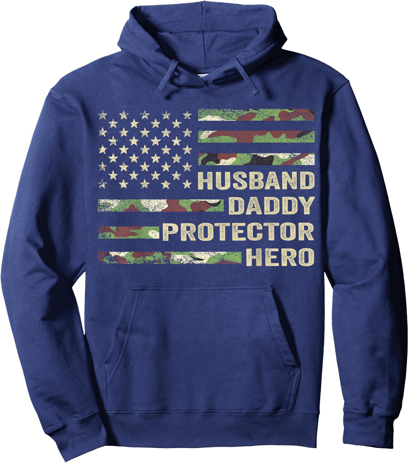 Husband Daddy Protector Hero Fathers Day Camo American Flag Hoodie - Hoodie | Navy