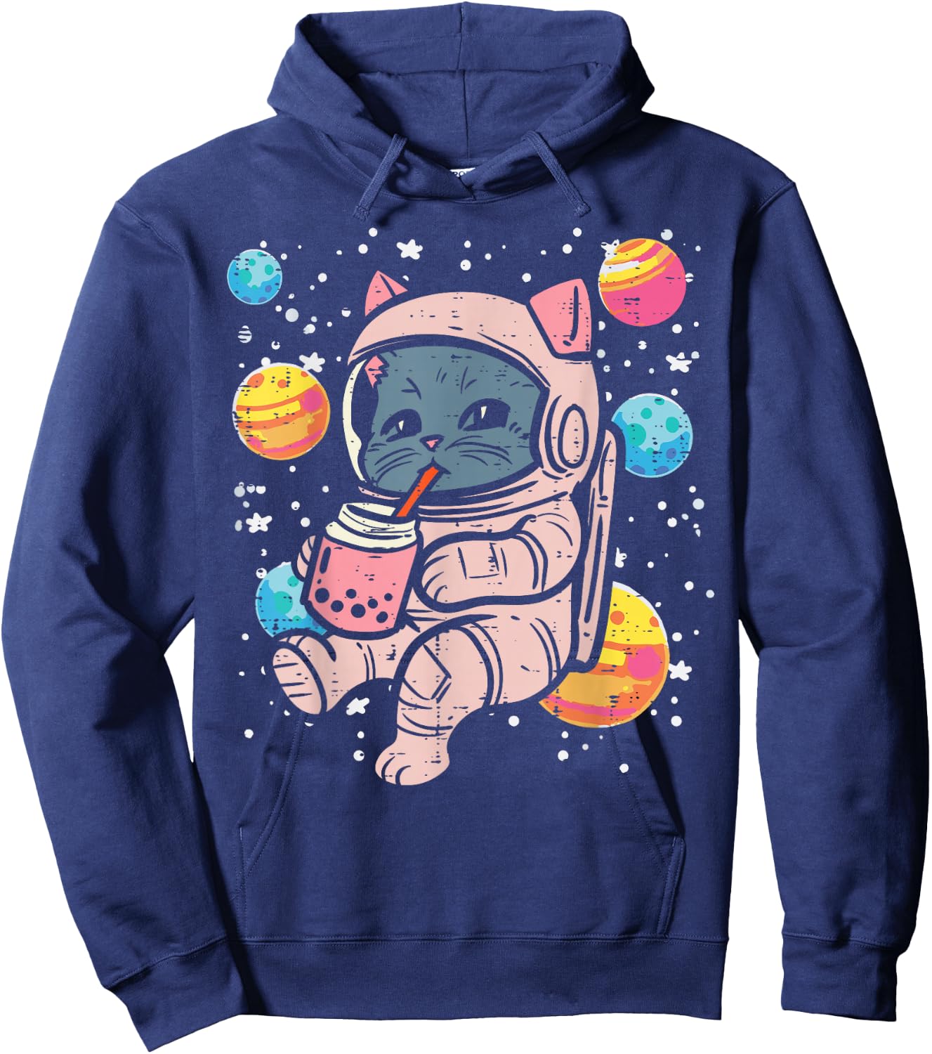 Cat Astronaut Boba Milk Tea Cute Space Women Girls Kids Men Hoodie - Hoodie | Navy