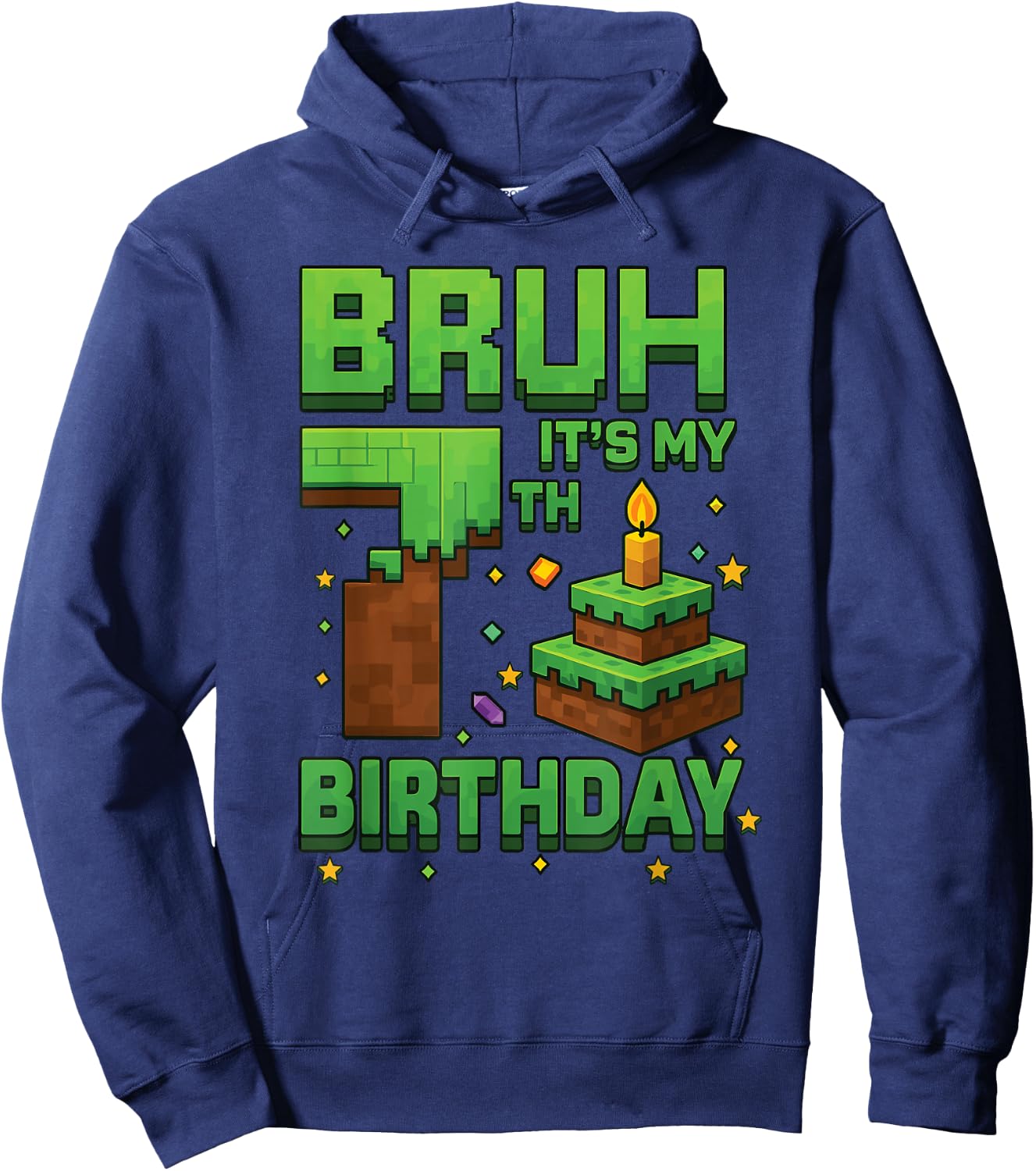 Bruh It’s My 7th Birthday Shirt Funny Pixel Gamer Boy Hoodie - Hoodie | Navy