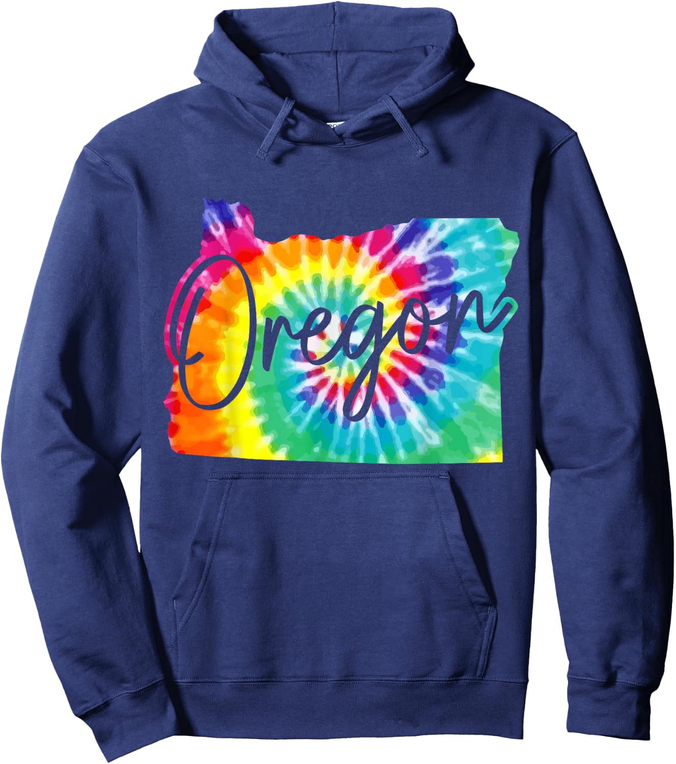 Oregon Tie Dye State Map Pride Hippie PNW Vintage Retro Hoodie - Hoodie | Navy