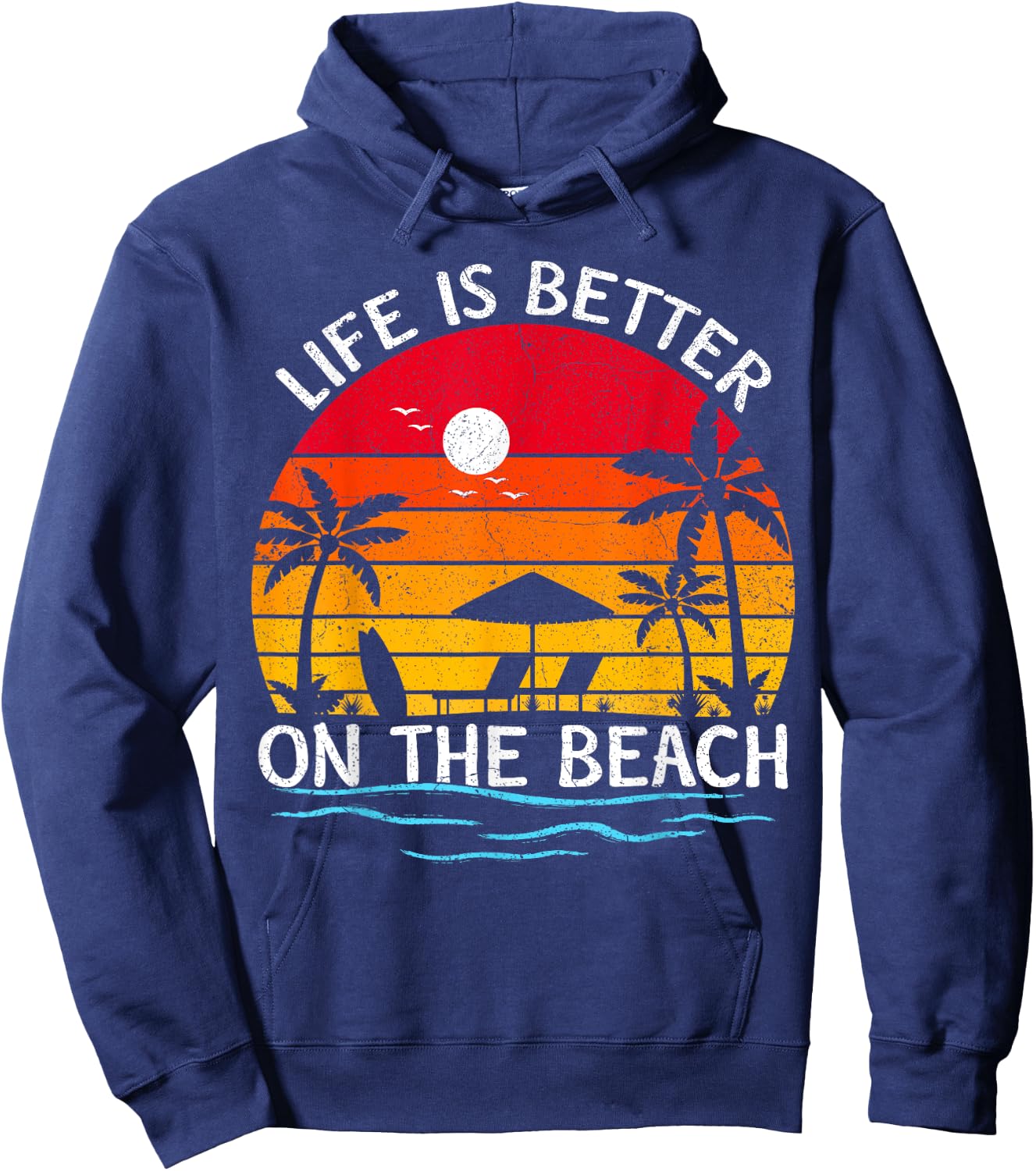 Summer Vacation Sunset Vintage Life Is Better On The Beach Hoodie - Hoodie | Navy